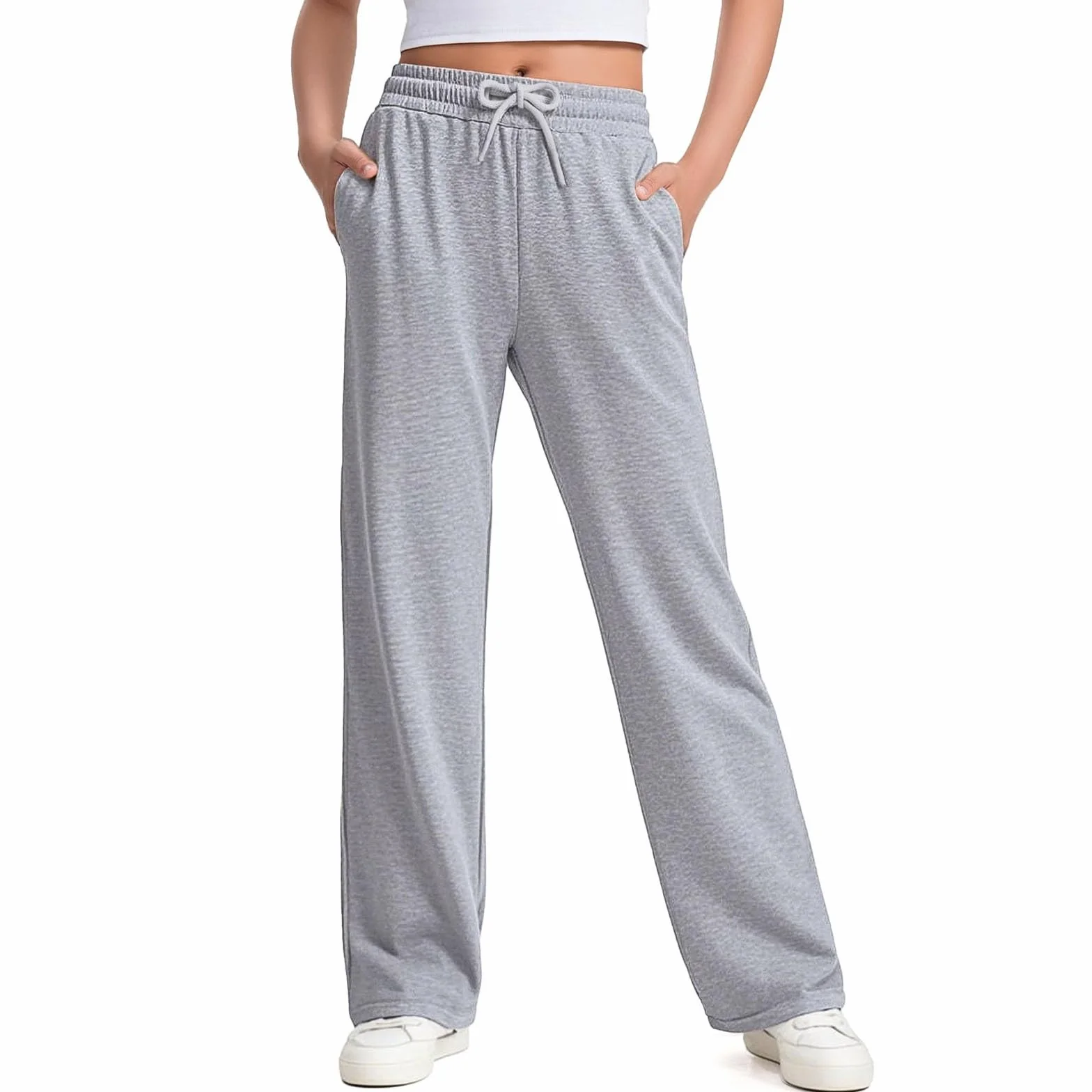 Pantalon de jogging long pour filles taille haute élastique jambe large danse entraînement