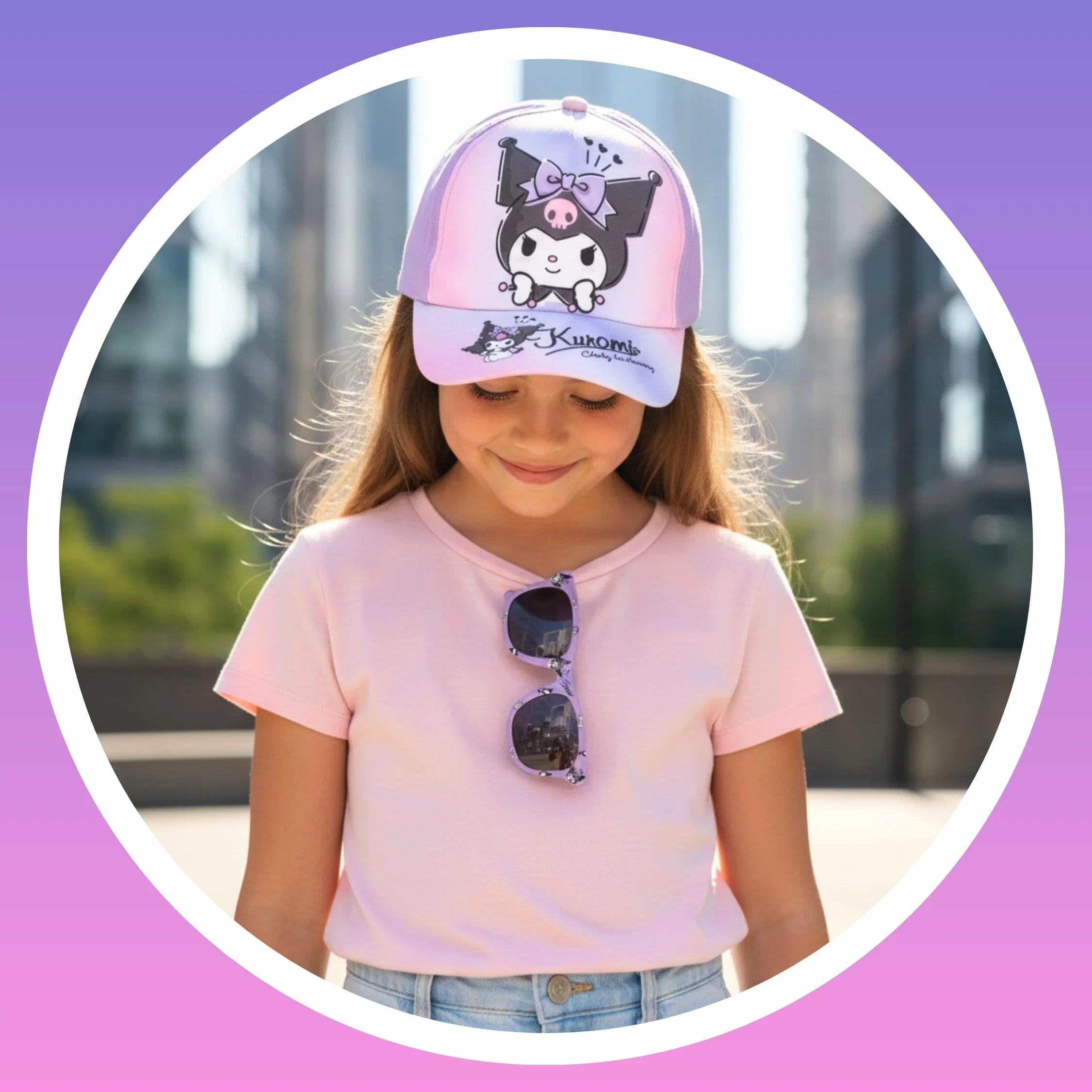 Hello Kitty Kuromi Ensemble Casquette de Baseball et Lunettes de Soleil UV pour Filles