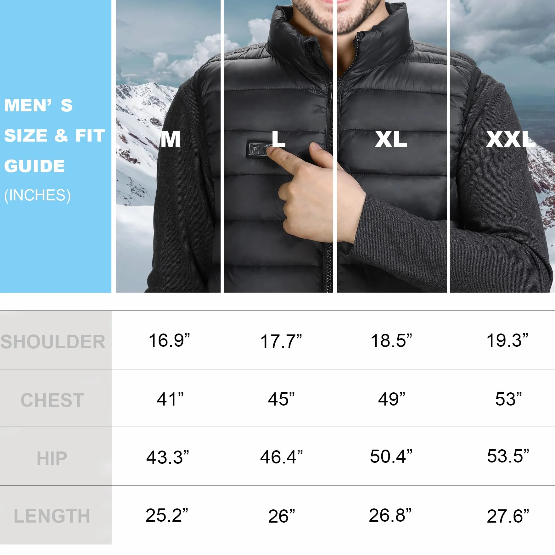 Veste Sans Manche Chauffante Homme 10000 mAh 3 Niveaux 4 Zones Chauffage