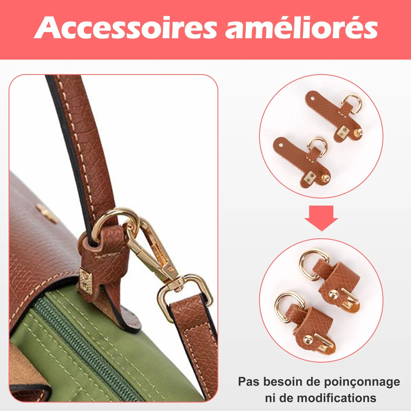 Bandoulière pour Sac Longchamp Mini réglable sans Boucle Marron Universel