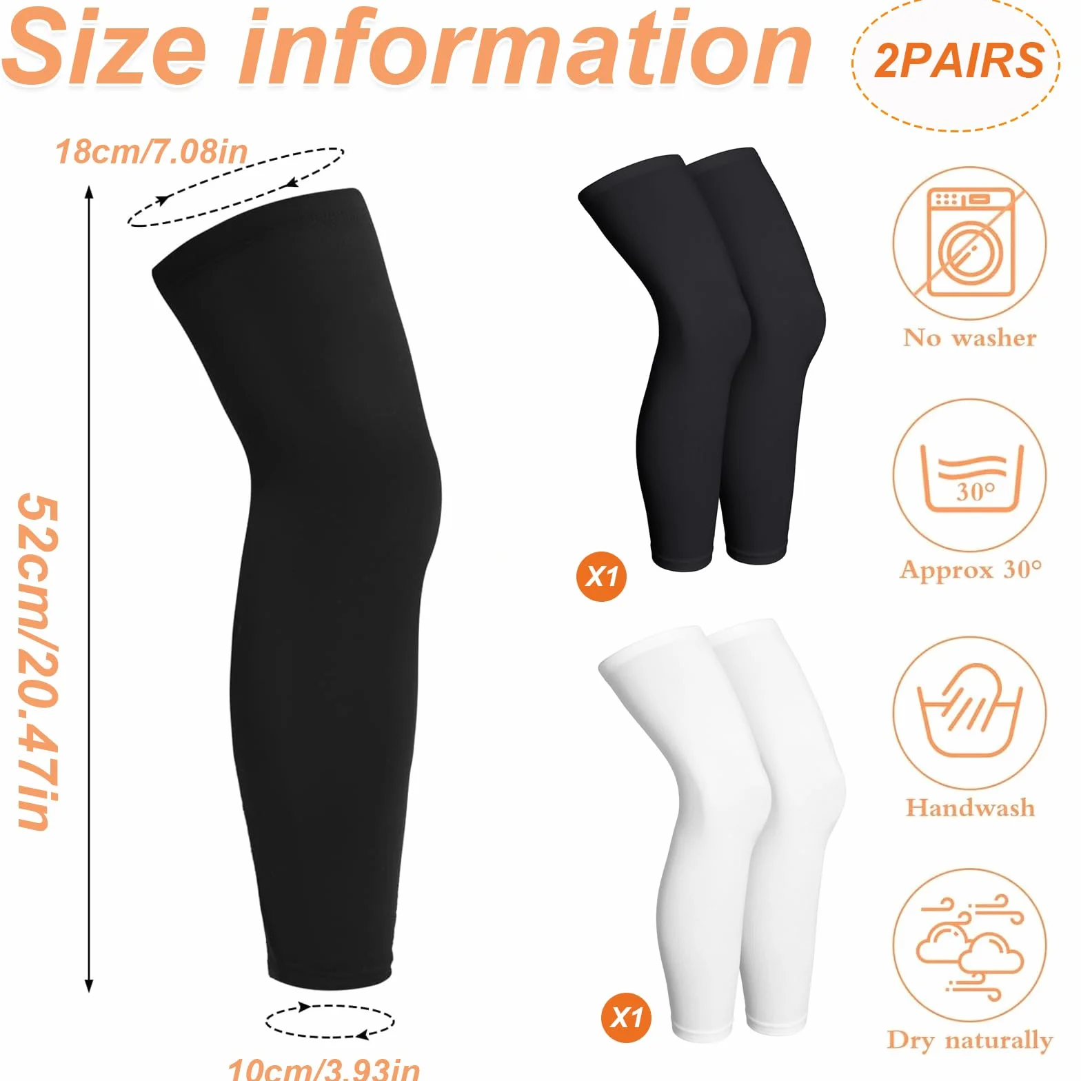 Genouillère de Compression Manchon 4 Pièces, Longueur Manchon de Jambe Cyclisme Sportif, Ensemble de Compression Hommes Femmes, Genou Cuisse Mollet (Noir et Blanc)
