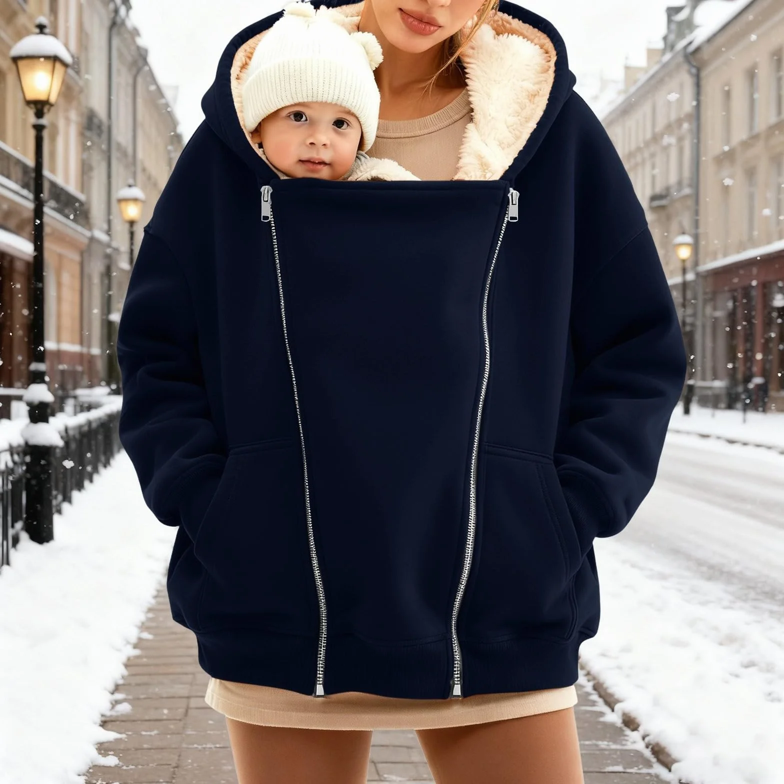 Veste de grossesse pour femme longue chaude en polaire et coton 2 en 1 avec poches