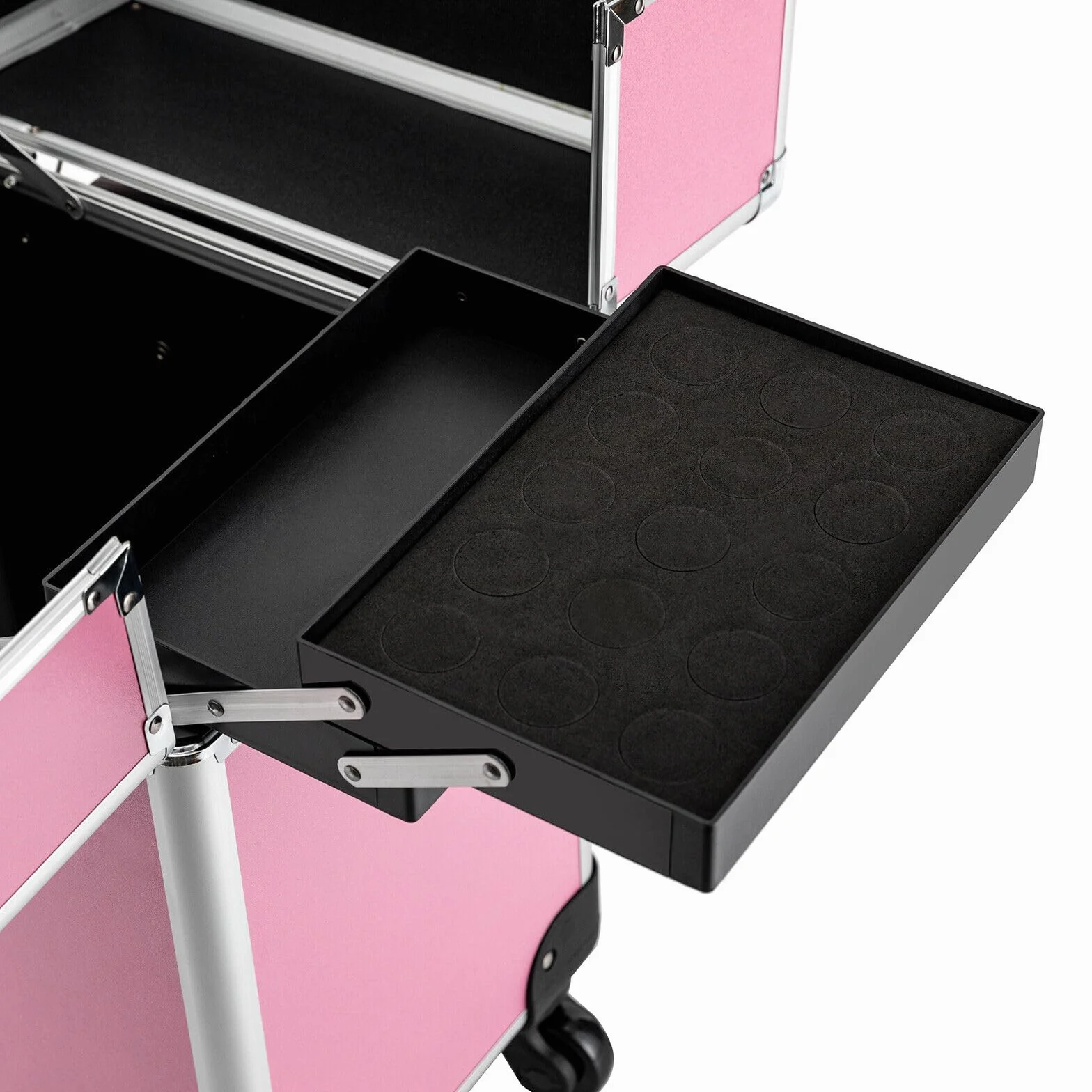 Valise cosmétique à roulettes en aluminium 4-en-1 verrouillable roues pivotantes 360° voyage