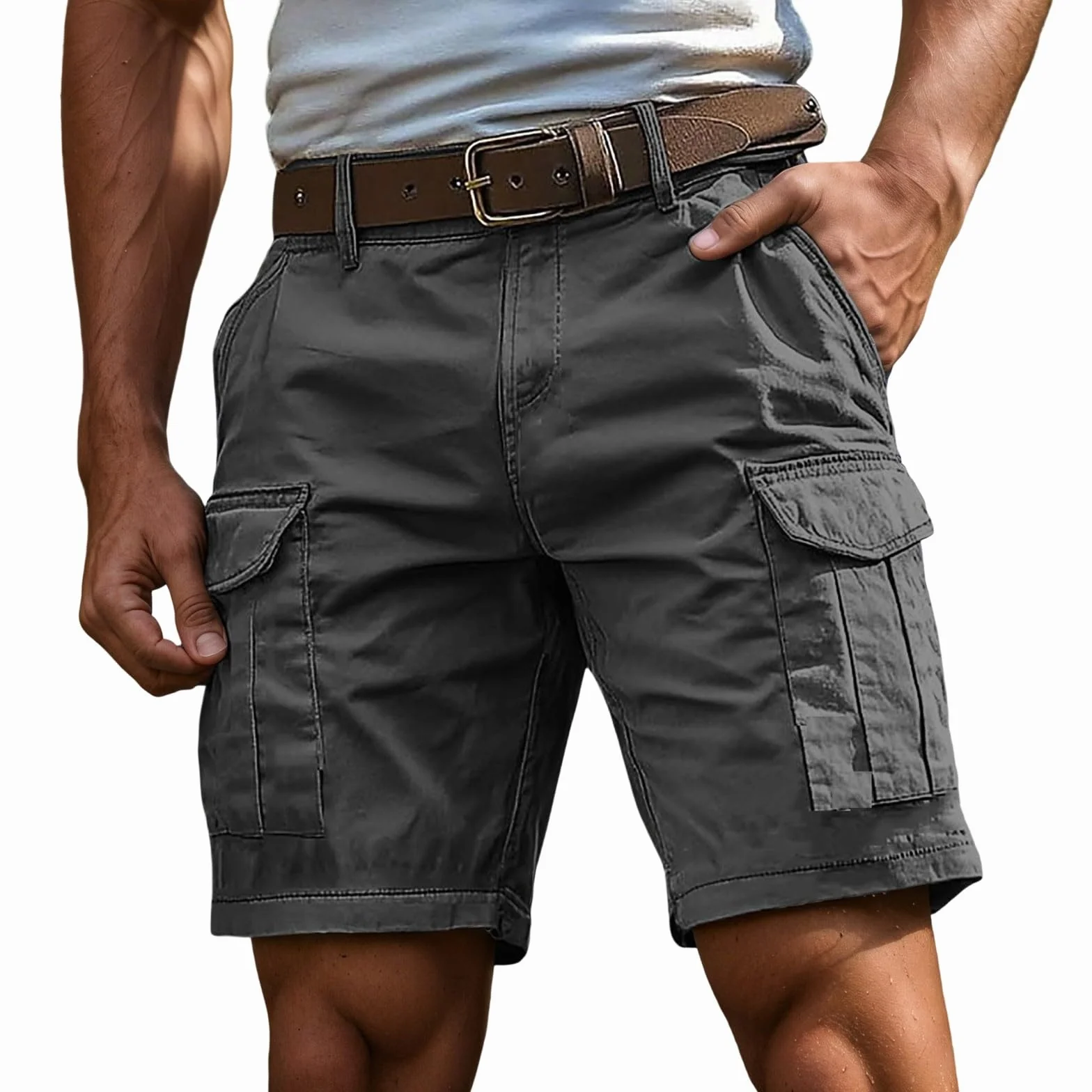 Short Cargo Homme Coton Ceinture Élastique Grande Taille S-4XL