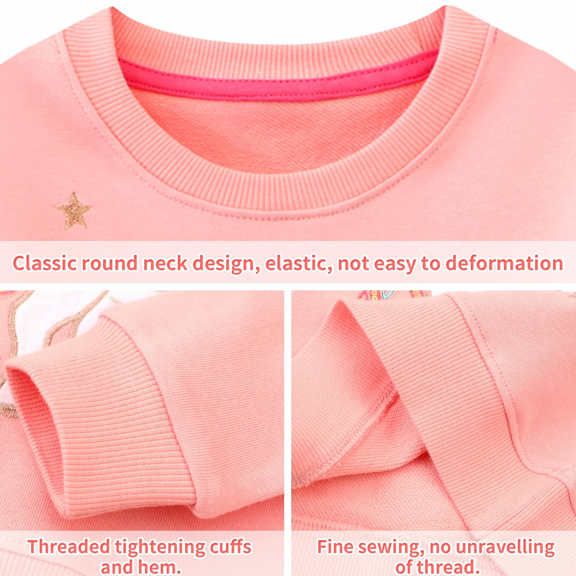 Sweatshirt Enfant Fille Cheval Licorne Arc-en-Ciel Col Rond Coton Gris Rose Manches Longues Casual Tops 2-7 Ans