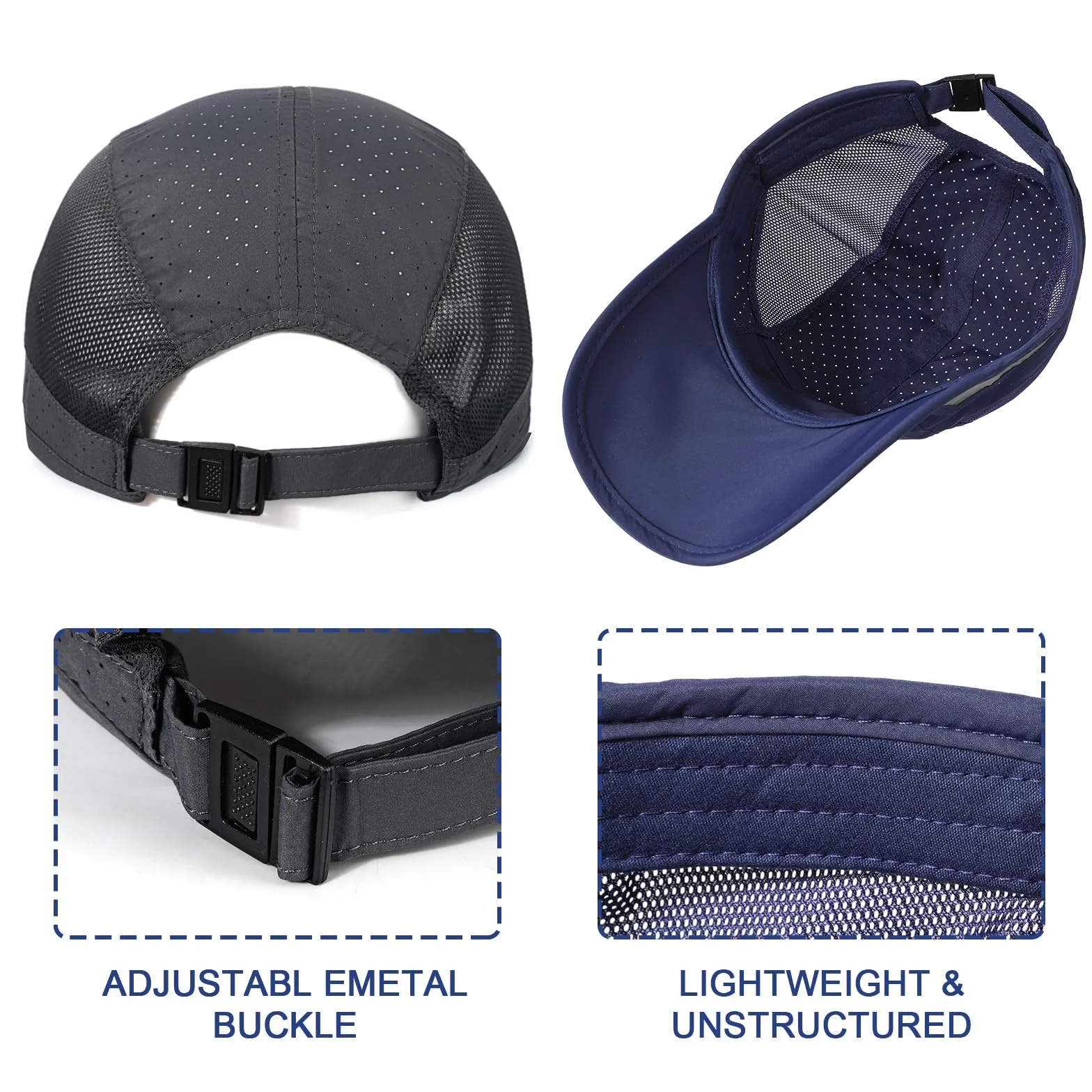 Casquette de Baseball Homme 2 Paquets Respirantes Légères Séchage Rapide Été Maille Réglable Sport Extérieur Course Golf Loisirs