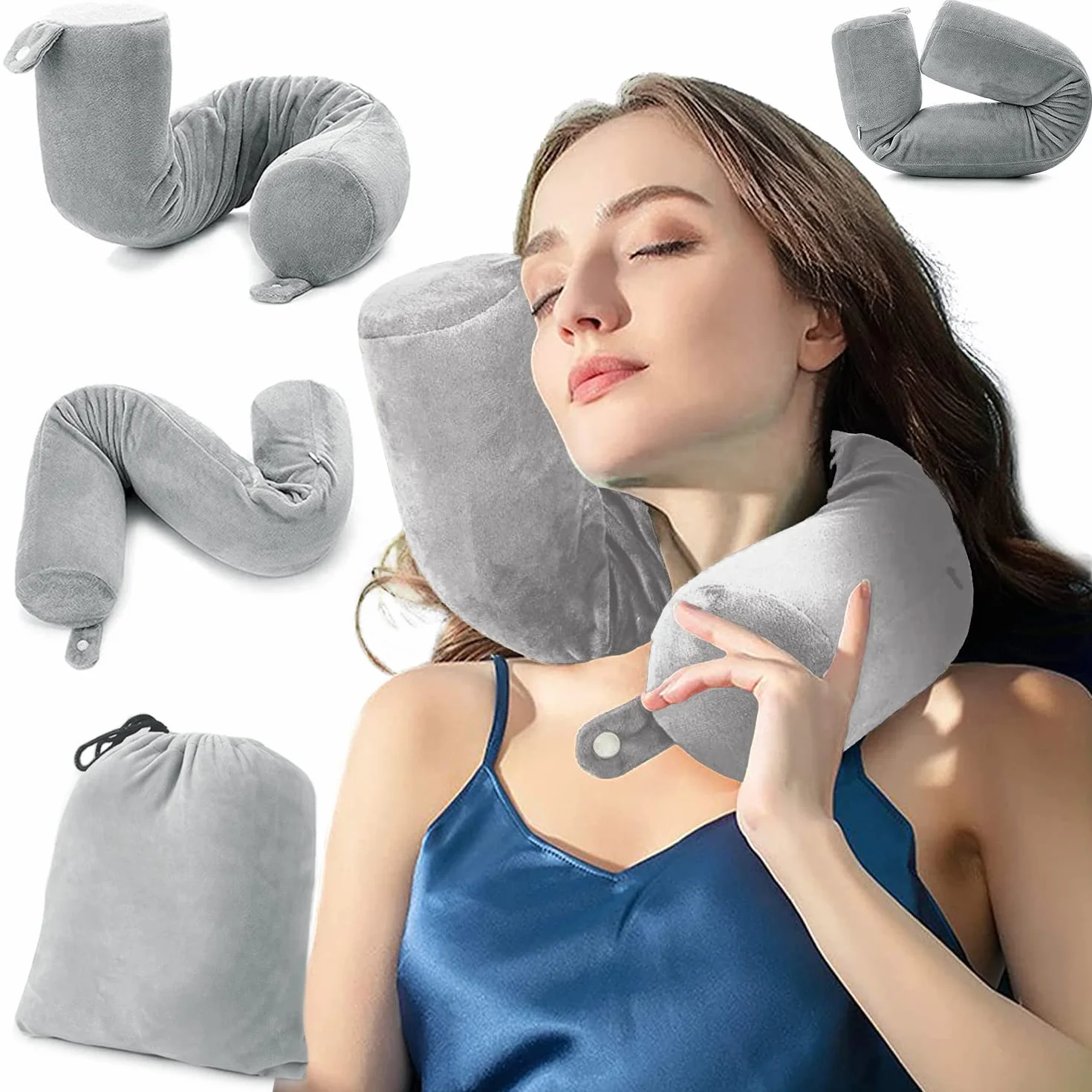 EPROICKS Coussin de Voyage Oreiller Cervical Mémoire Forme Pliable Avion Voiture Train Gris