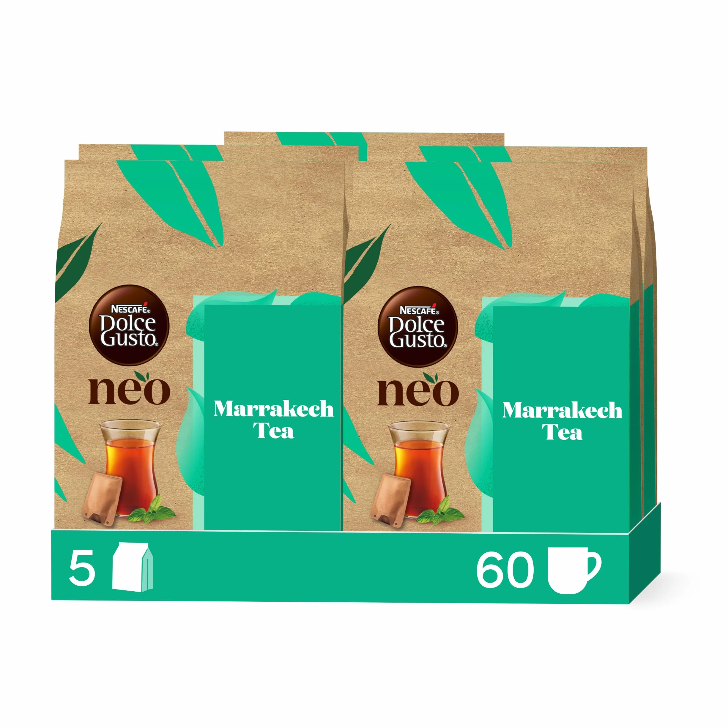 NEO Marrakech Tea par NESCAFÉ® Dolce Gusto® - 60 Sachets de thé (5 boîtes de 12 sachets) - Compatibles uniquement avec les machines à café NESCAFÉ Dolce Gusto NEO