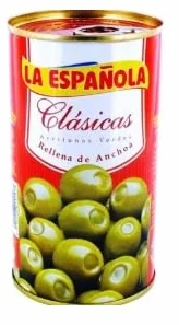 La Española Olives Vertes Farcies à l'Anchois, Lot de 6 Boîtes, 150g Poids Égoutté par Unité, Cuisine Européenne