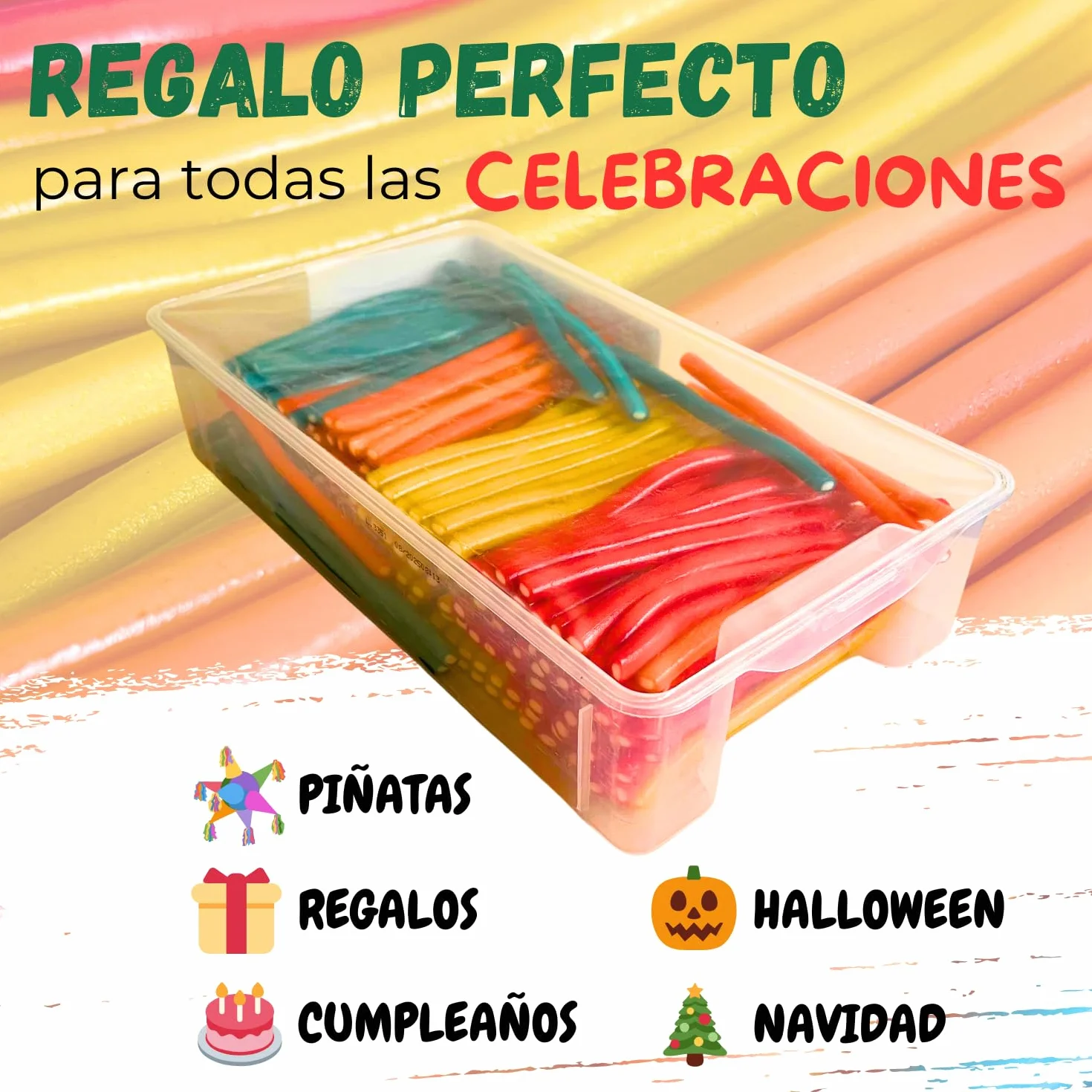 MUNDIDOLÇ Bâtons de Sucre. Sucreries Sucrées. 200 Unités de 4 Saveurs Différentes. Bonbons et Sucreries. Anniversaire et Halloween. Halloween Jelly Beans (Non-acides)