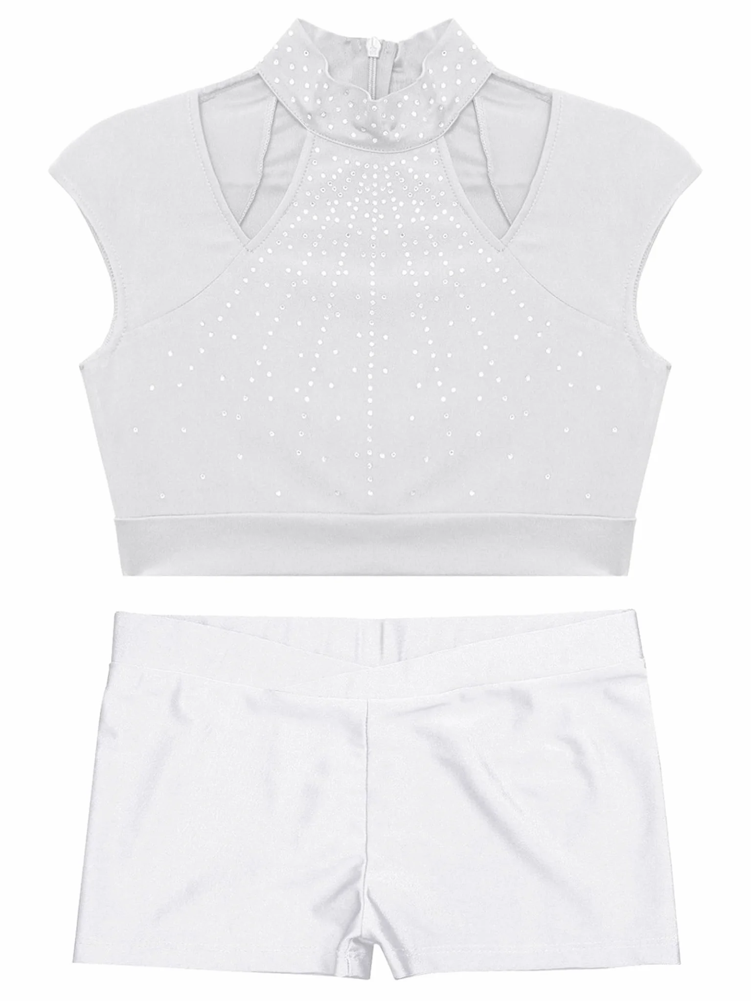 Débardeurs de Danse Athlétique avec Strass Brillant pour Enfants Filles Ensemble Short Actif
