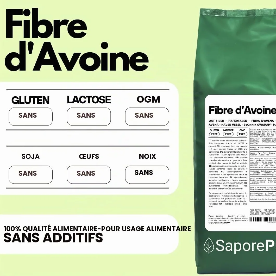 SaporePuro Fibre d'Avoine en poudre 1 kg - Sans Gluten - Source naturelle de fibres