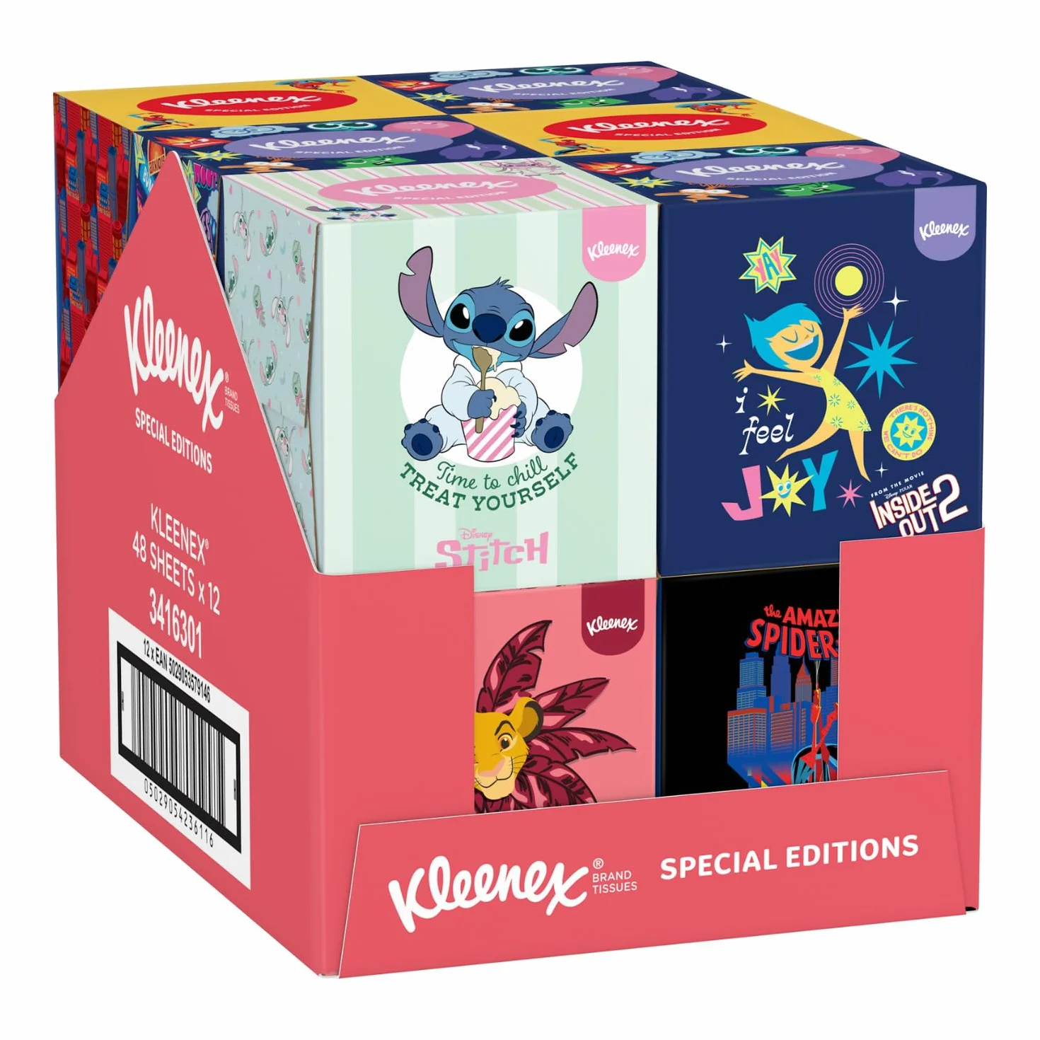 KLEENEX - Mouchoirs boîte cubique Disney (12 boites de 48 mouchoirs) - ludique avec les personnages préférés de vos enfants