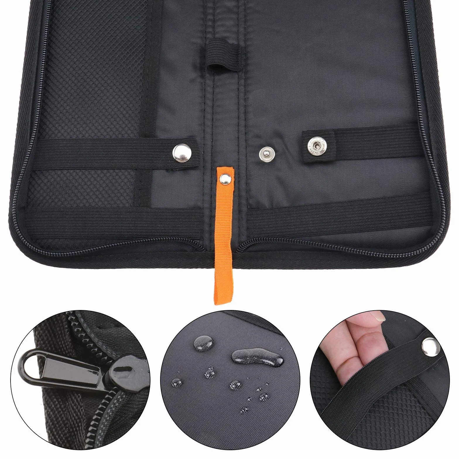 Sac de rangement en nylon noir 40,6 x 12,7 x 2 cm pour homme avec pinces à cravate et boutons de manchette
