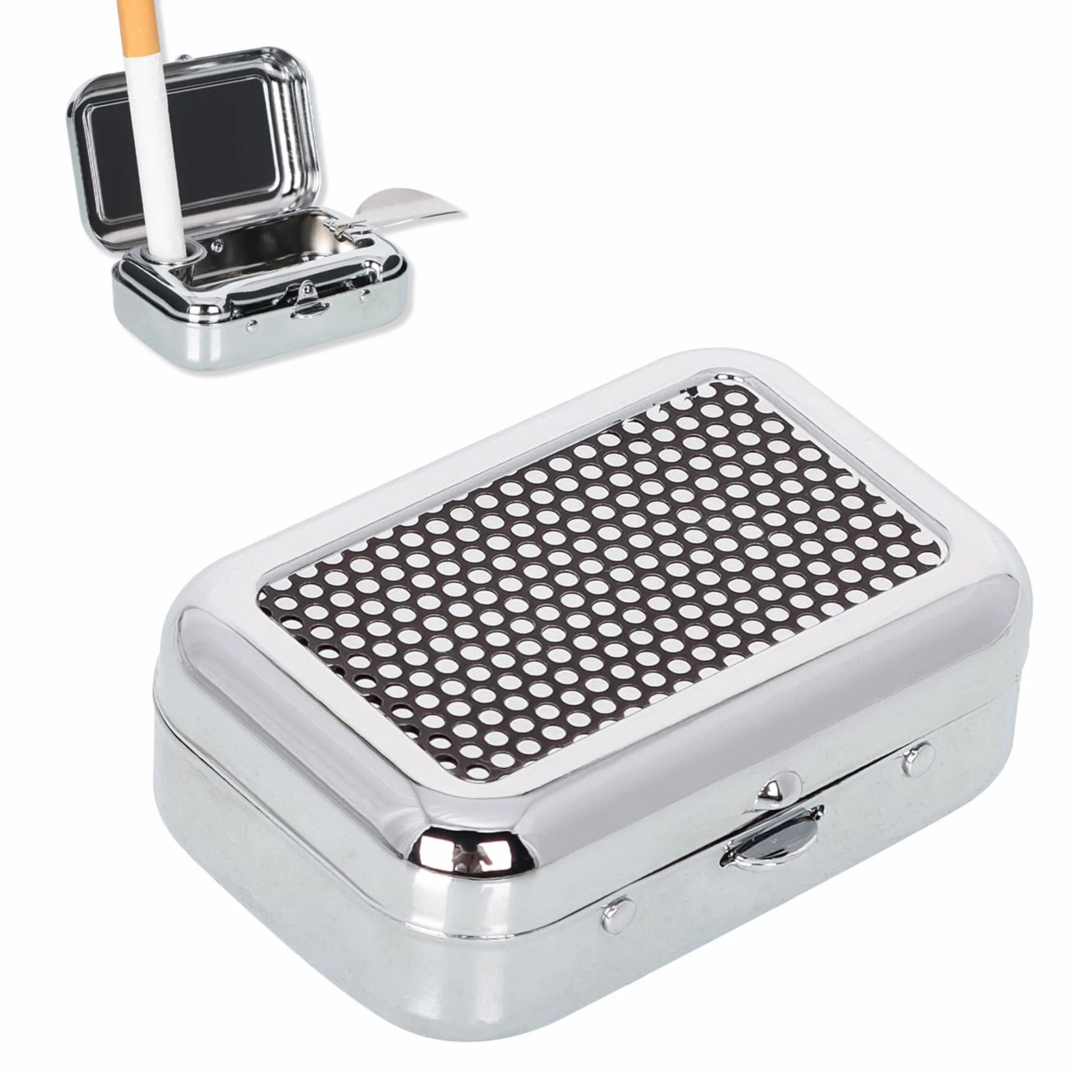 Cendrier Portable Anti Odeur en Acier Inoxydable Noir avec Couvercle