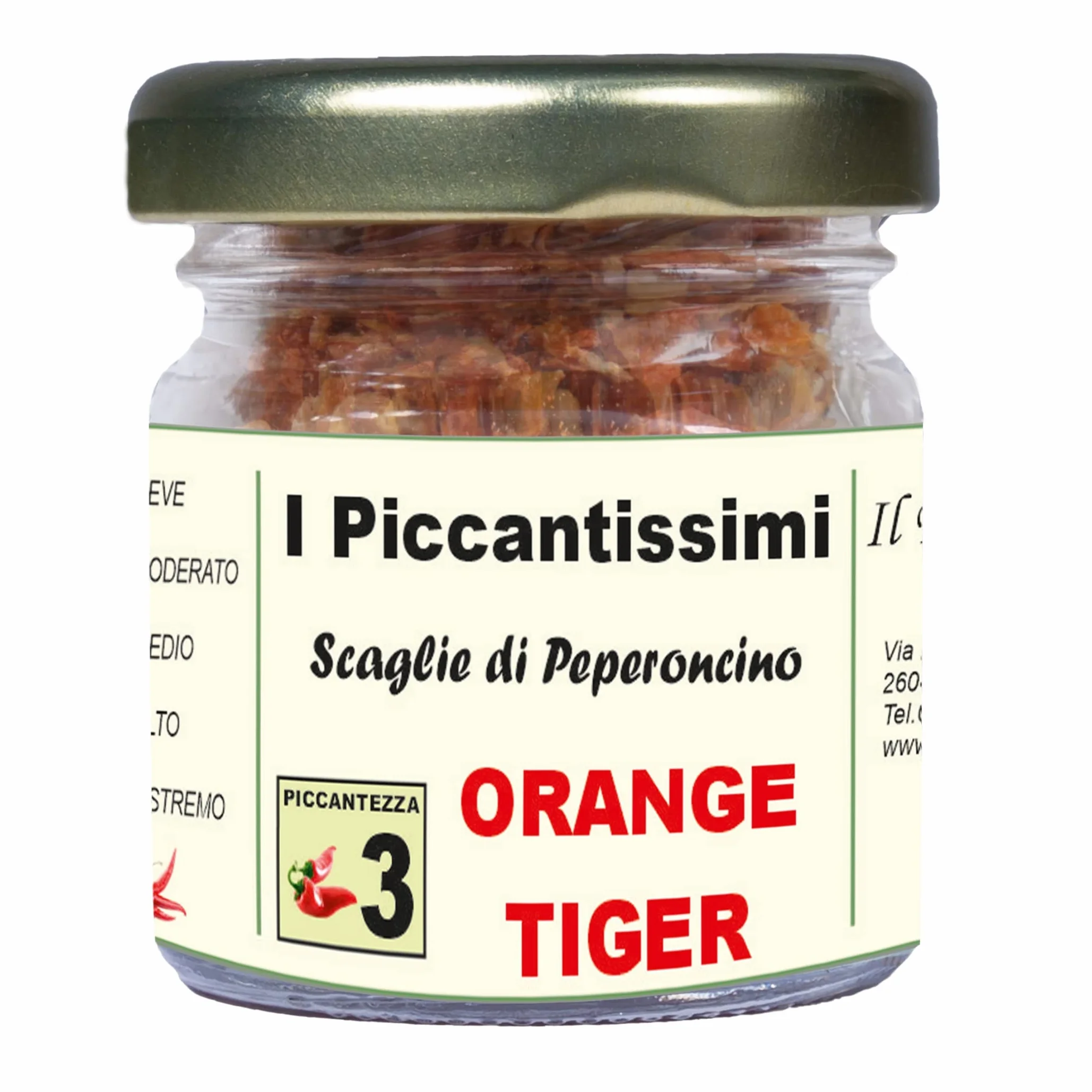 I Piccantissimi - Piment ORANGE TIGER en pot (15 g) - Flocons de piment longue conservation - Piment Habanero cultivé avec respect en Italie (300 000 SHU)