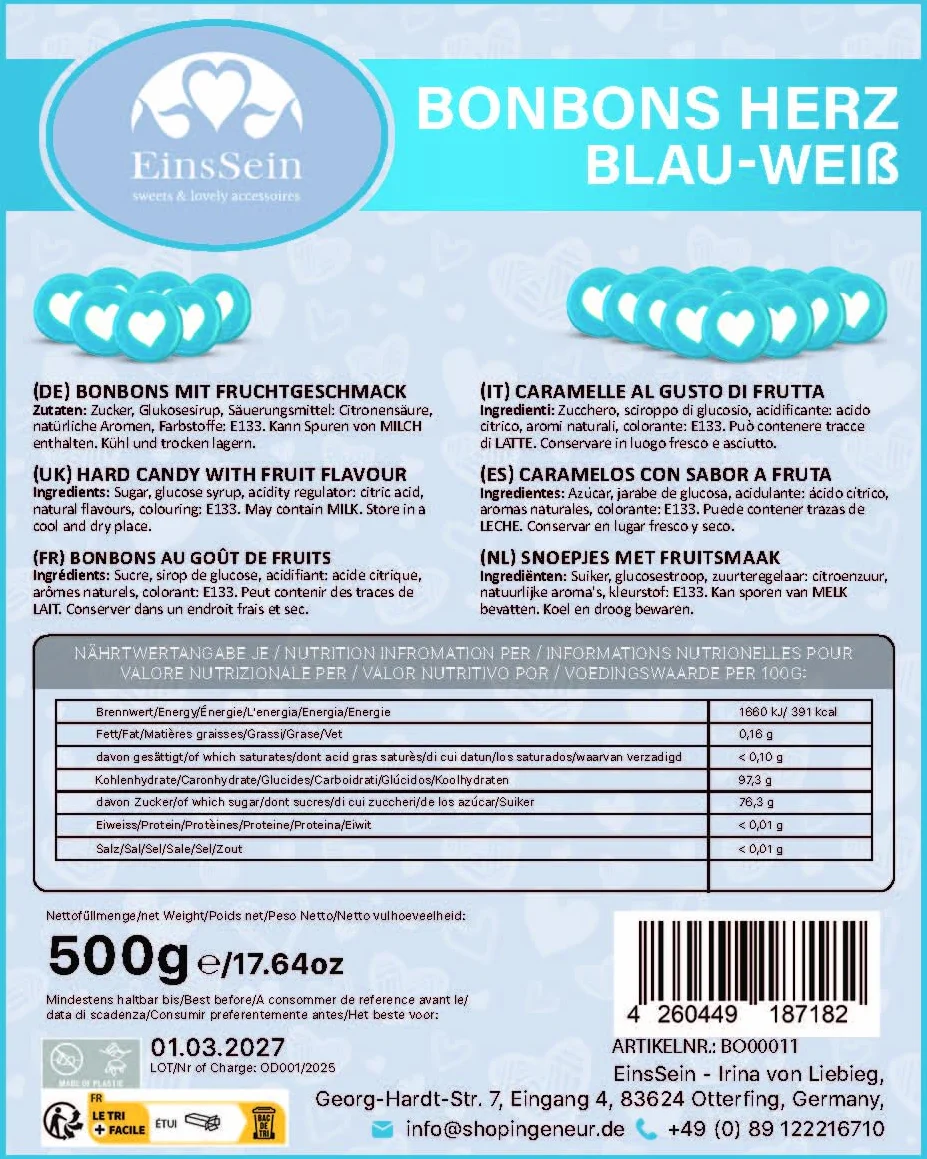 EinsSein Bonbons mariage bleu blanc 500g 130 dragées cœur jungle Cadeaux invités