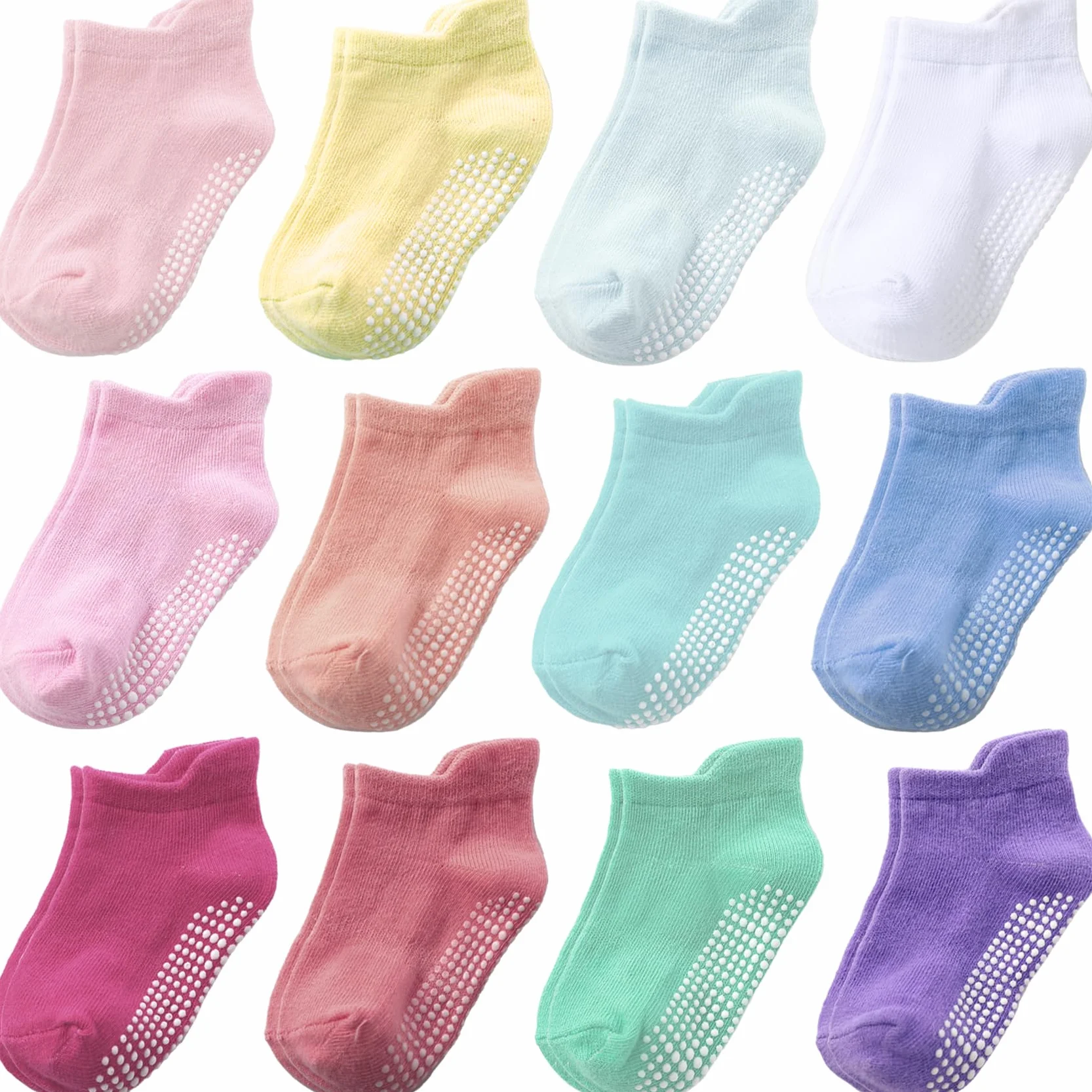 Chaussettes Anti-Dérapantes en Coton pour Bébés - 12 Paires