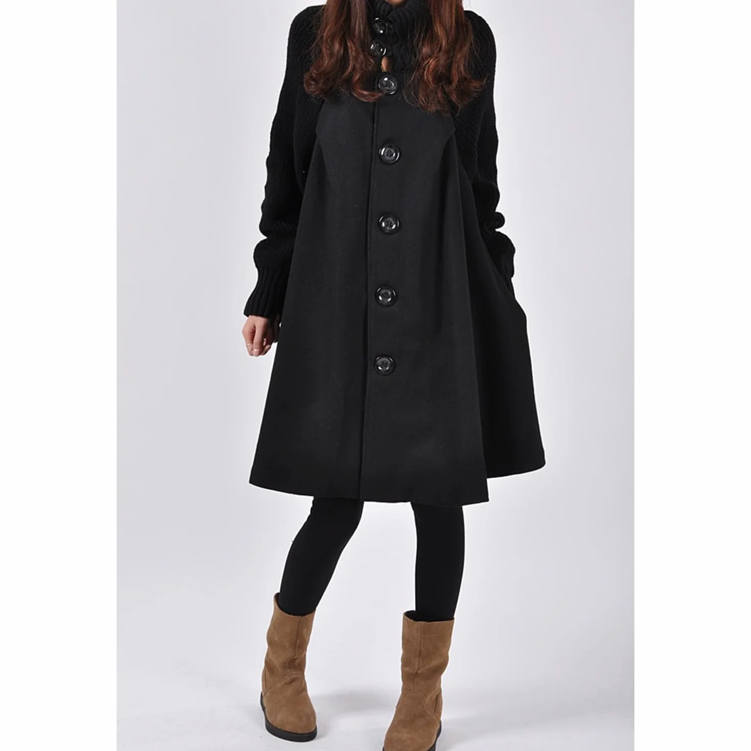 Manteau Femme Cape Manches Longues Poncho Swing A-Line Maternité Single-Breasted Veste Coton Automne Hiver Pull-Over