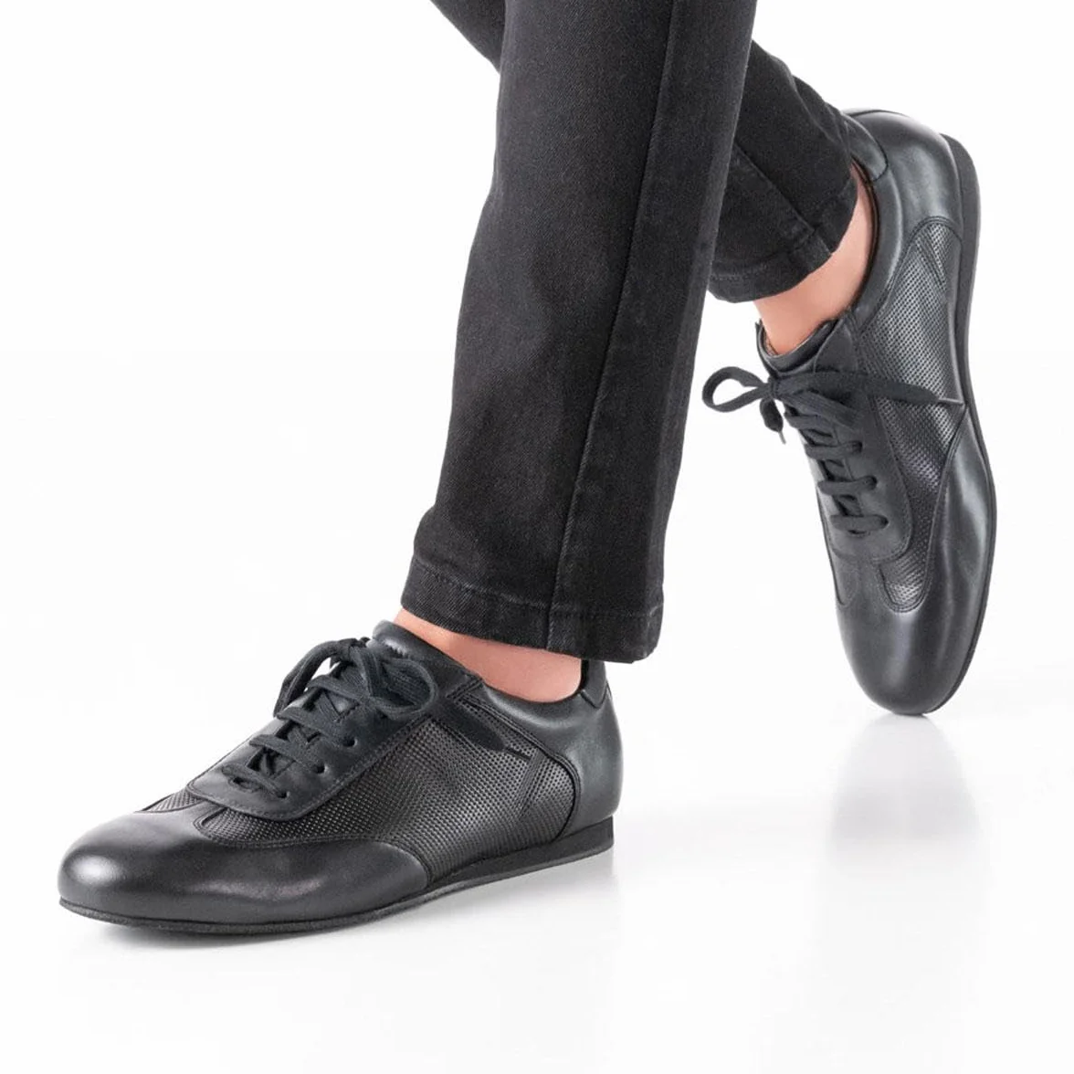 Werner Kern Positano Baskets de danse homme cuir noir Talon compensé 1,5 cm Semelle daim Fabriqué Italie