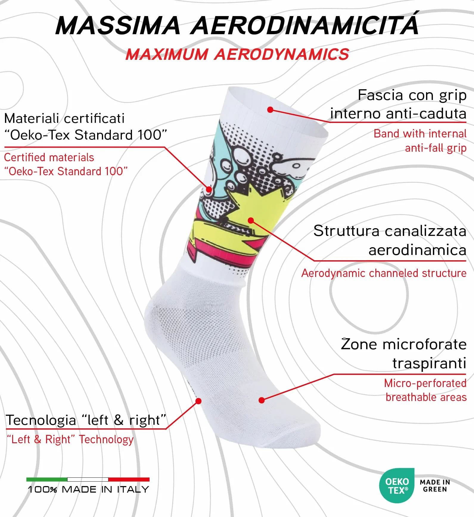 Chaussette Crono 8 technique aérodynamique de cyclisme 1 paire
