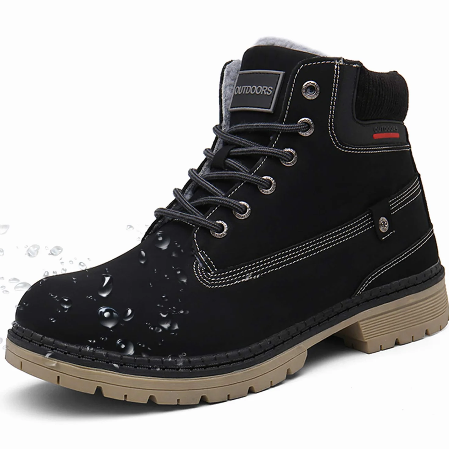 Bottes Femme Homme Fourrées Chaudes Imperméables Cuir d'Hiver