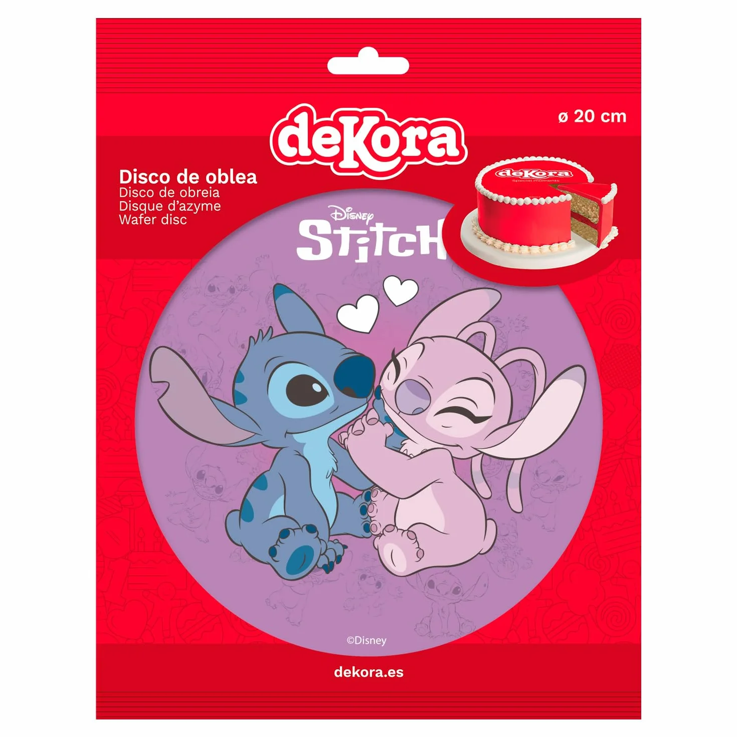 Dekora, Stitch & Angel Disque Azyme, Décoration Comestible pour Gâteau d'Anniversaire, Disney Rond Cake Topper 20 CM