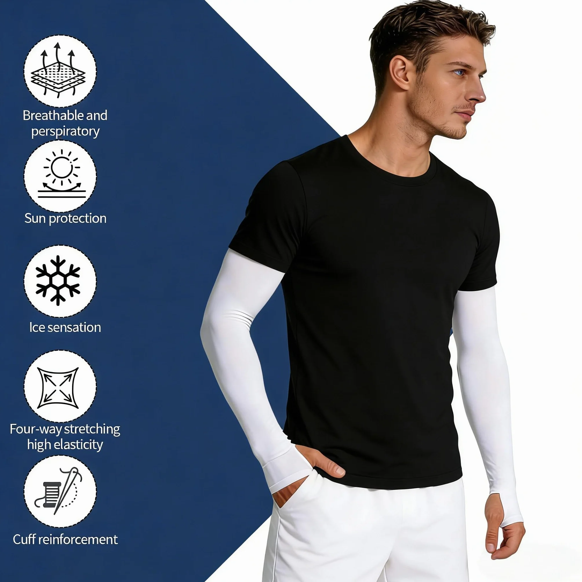 Lot de 5 Paires Manchettes Bras Compression Sport Anti UV UPF 50+ Rafraîchissant Respirant