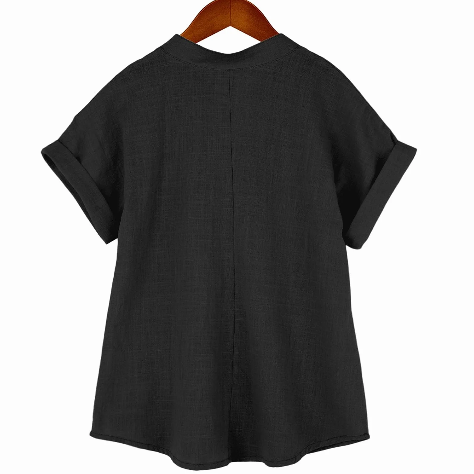 T-shirt à manches courtes en lin uni pour filles col à revers tunique d'école 2025