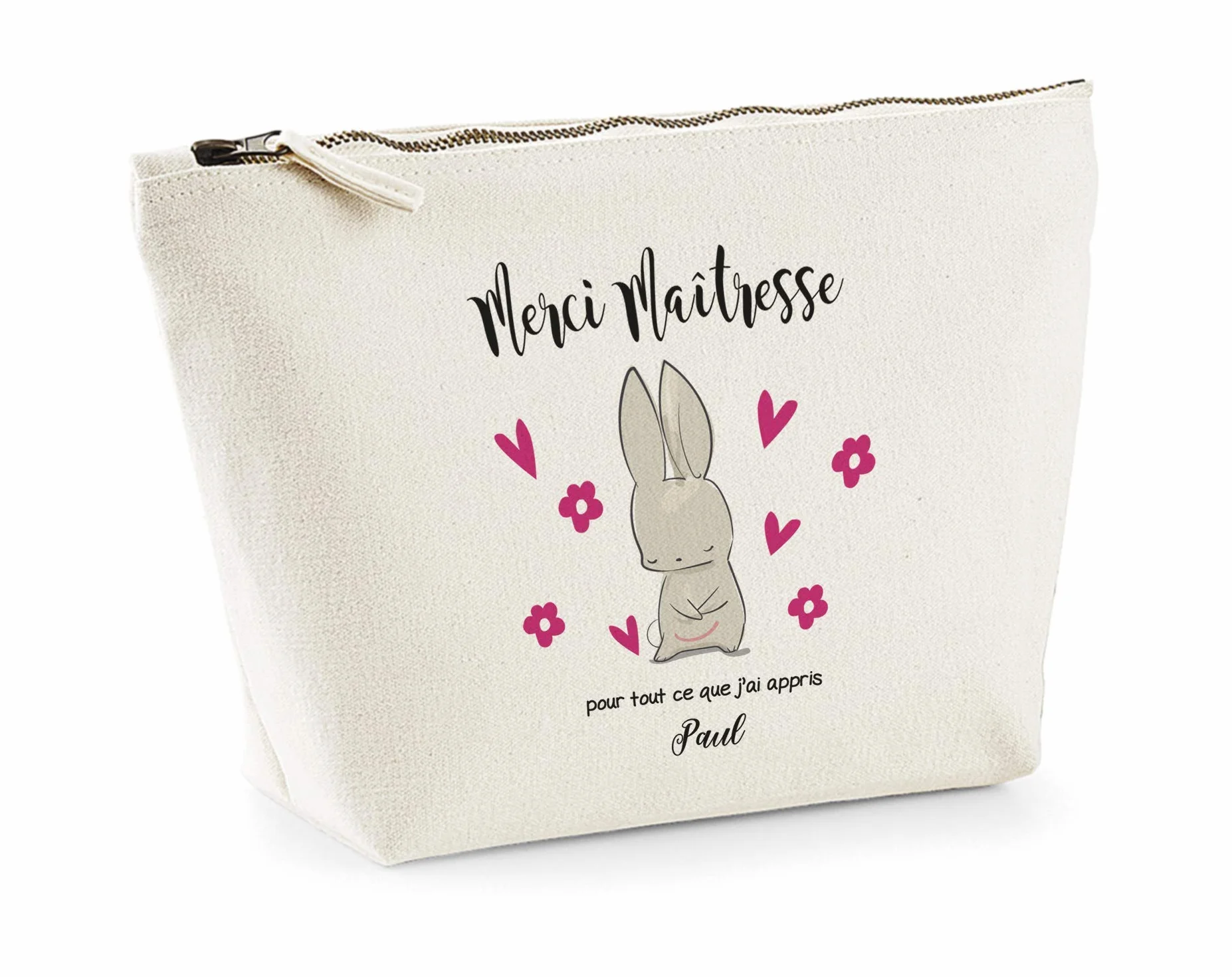 Trousse imprimée coton bio personnalisable cadeau maîtresse institutrice fin d'année