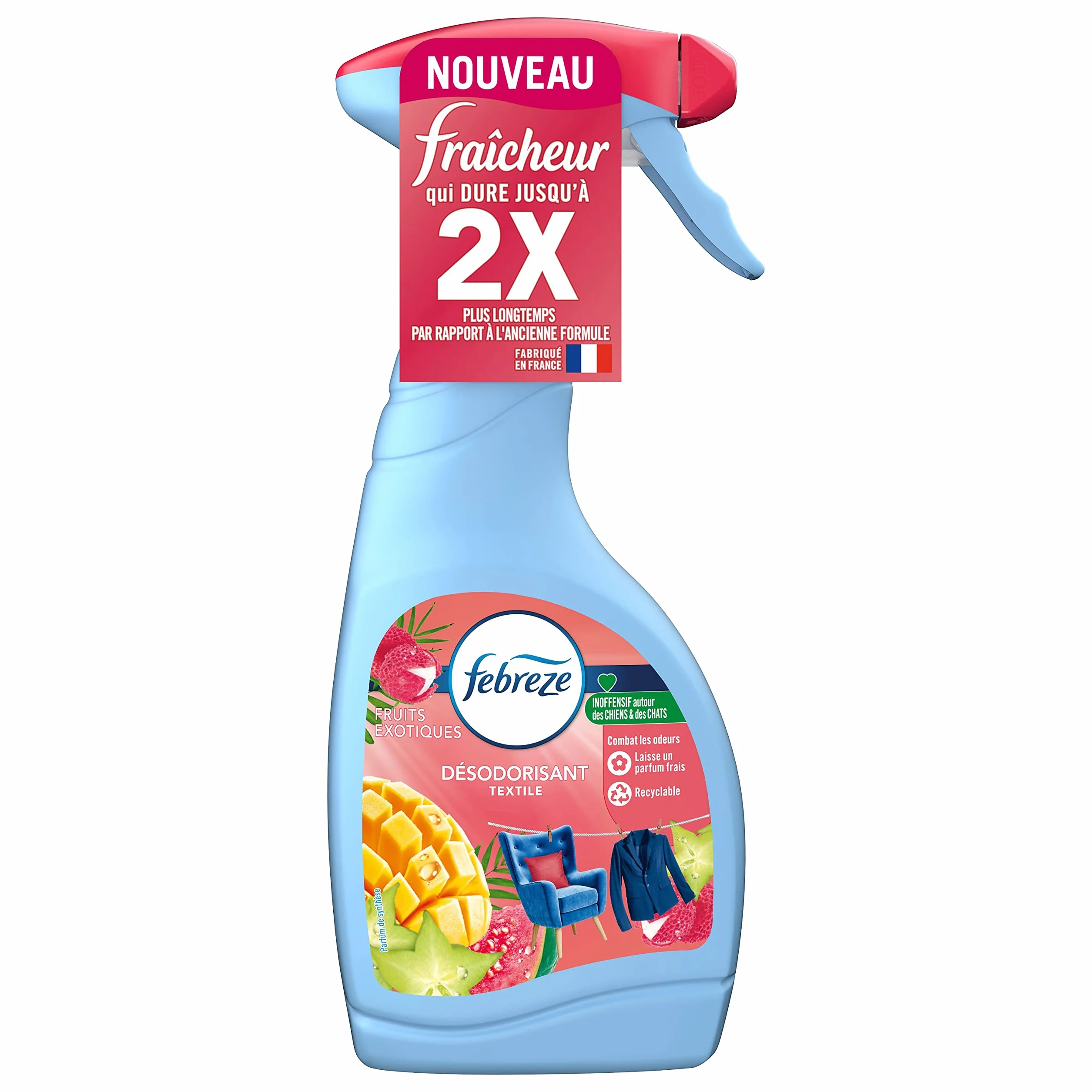 Febreze Désodorisant Textile 500ML Fruits Exotiques, La Technologie OdourClear Élimine Les Odeurs De Vos Textiles Pour Ne Laisser Qu’un Parfum Frais