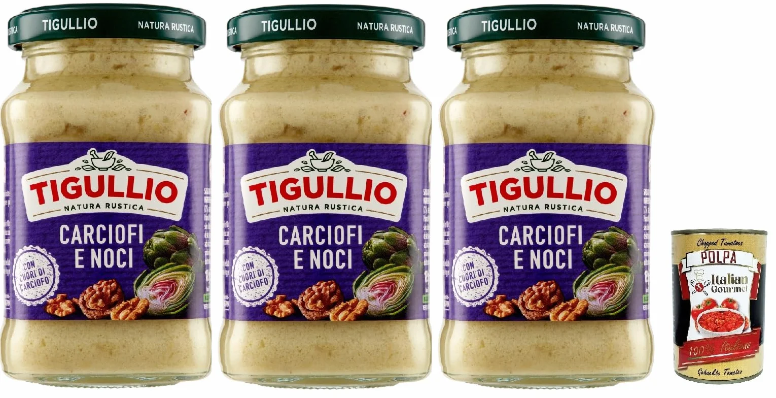 Star Tigullio Pesto Carciofi e noci Sauce artichauts et noix, sans gluten, 3 x 185 g + Italian Gourmet Polpa 400 g