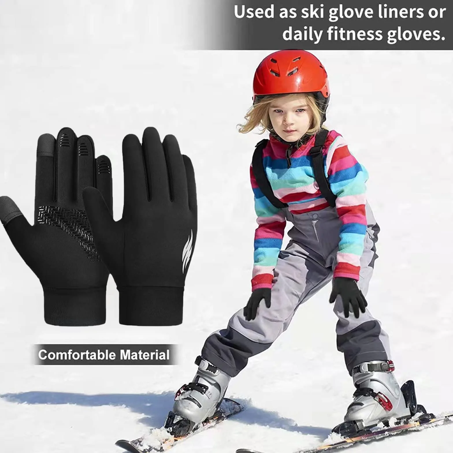 Gants d'hiver chauds imperméables écran tactile 6-12 ans garçons filles course à pied temps froid