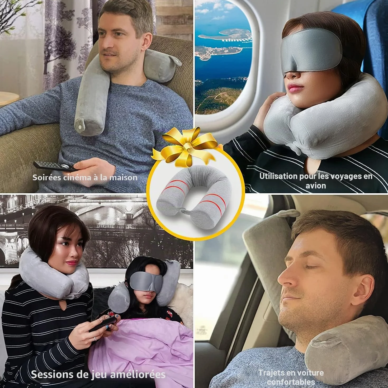 EPROICKS Coussin de Voyage Oreiller Cervical Mémoire Forme Pliable Avion Voiture Train Gris