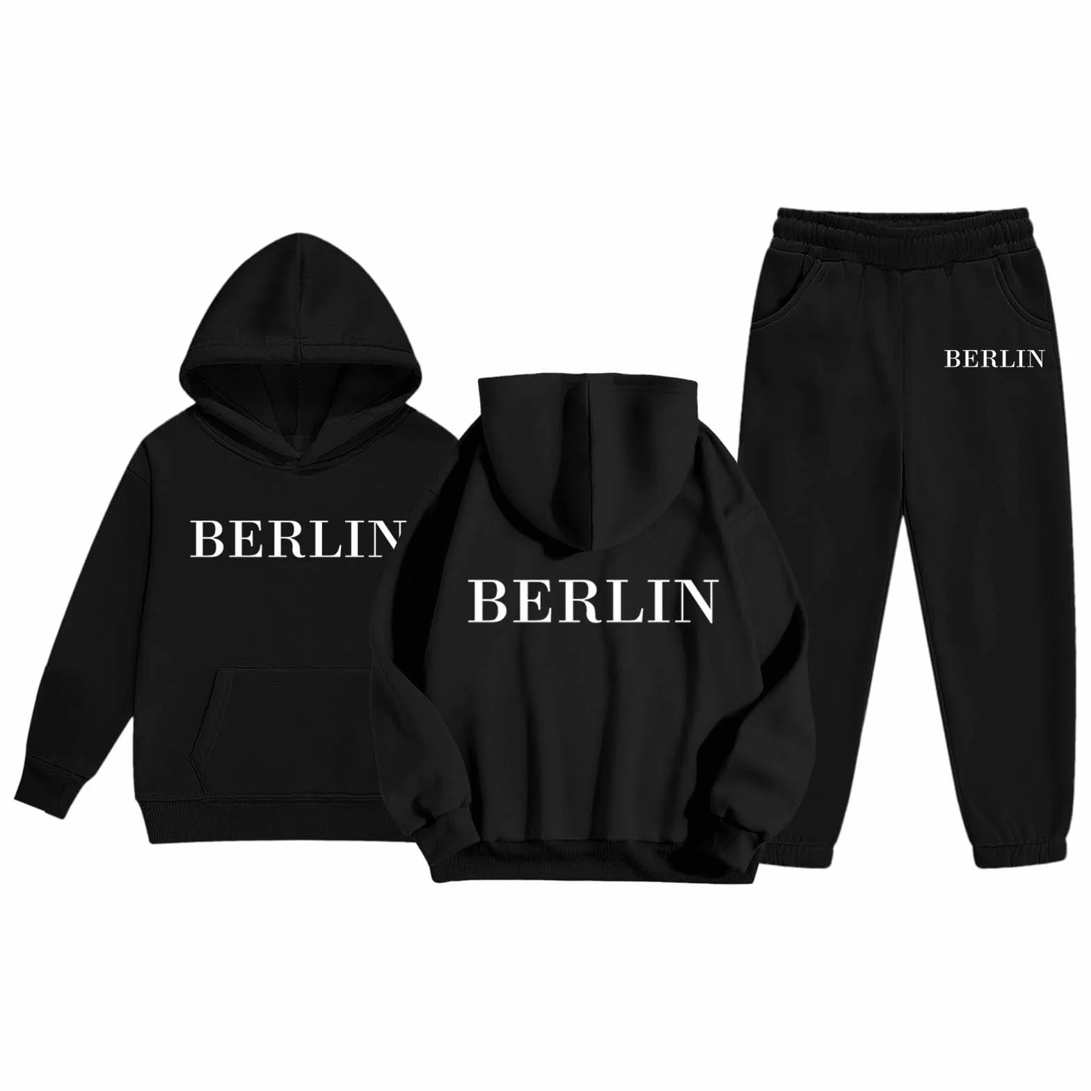 Survêtement 2 pièces pour fille et garçon - Ensemble manches longues chaud sweat à capuche et pantalon jogging