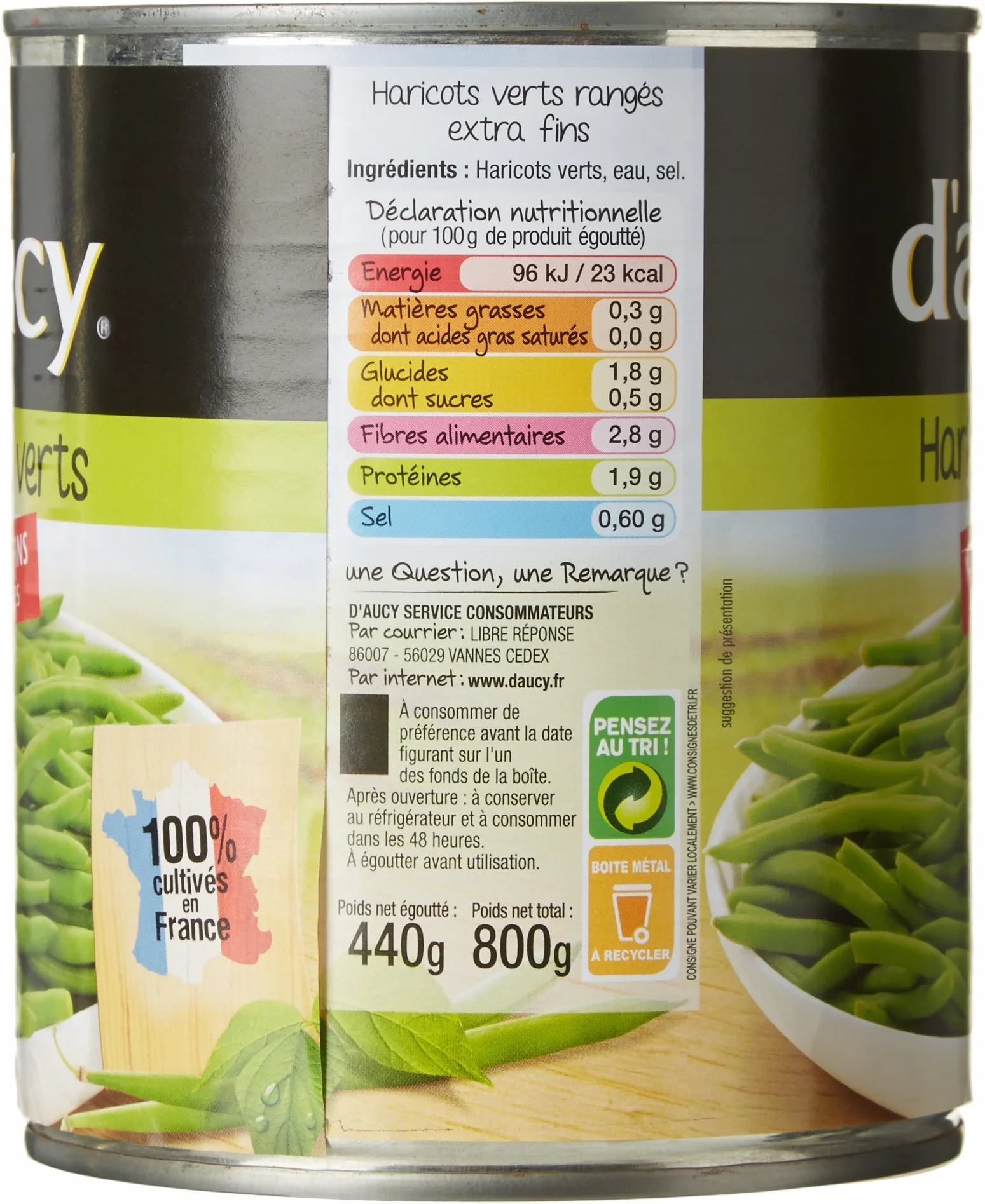D'Aucy Haricots Verts Extra Fins, 440g