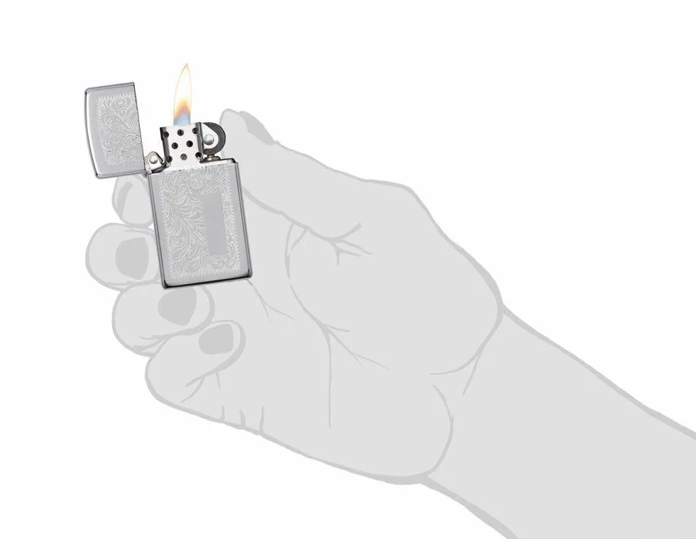 Zippo Briquet tempête – Venetian, Slim – Finition Chrome Poli Miroir avec Effet Lustre – Rechargeable – Réutilisable – Design Coupe-Vent – Boîte Cadeau – Fabriqué aux États-Unis