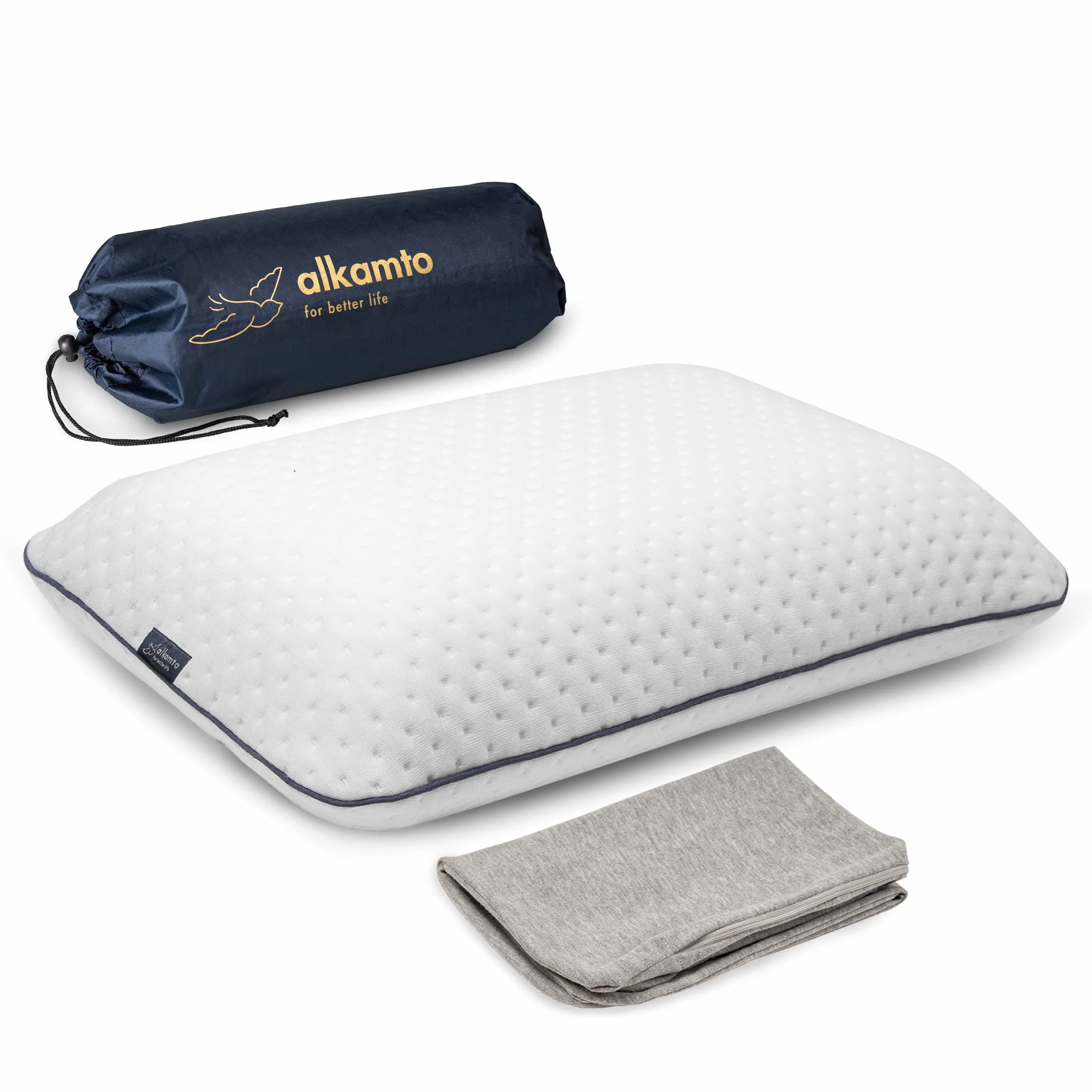Oreiller de Voyage Oreiller de Camping Mousse à Mémoire de Forme Housse en Coton Sac Inclus
