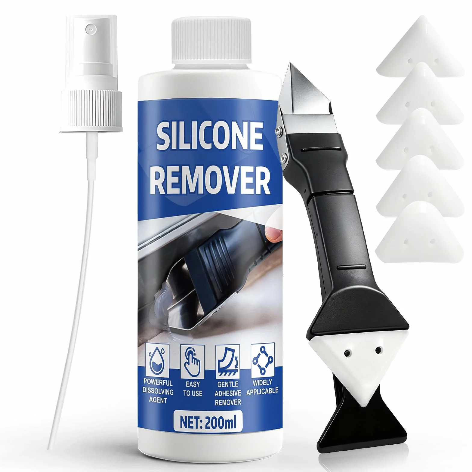 Enlever Joint Silicone, Dissolvant Silicone, Dissolvant Extension Adhesive | Enlever Facilement les Joints en Silicone pour Salles de Bains, Cuisines, Portes et Vitres de Voiture (200ml)