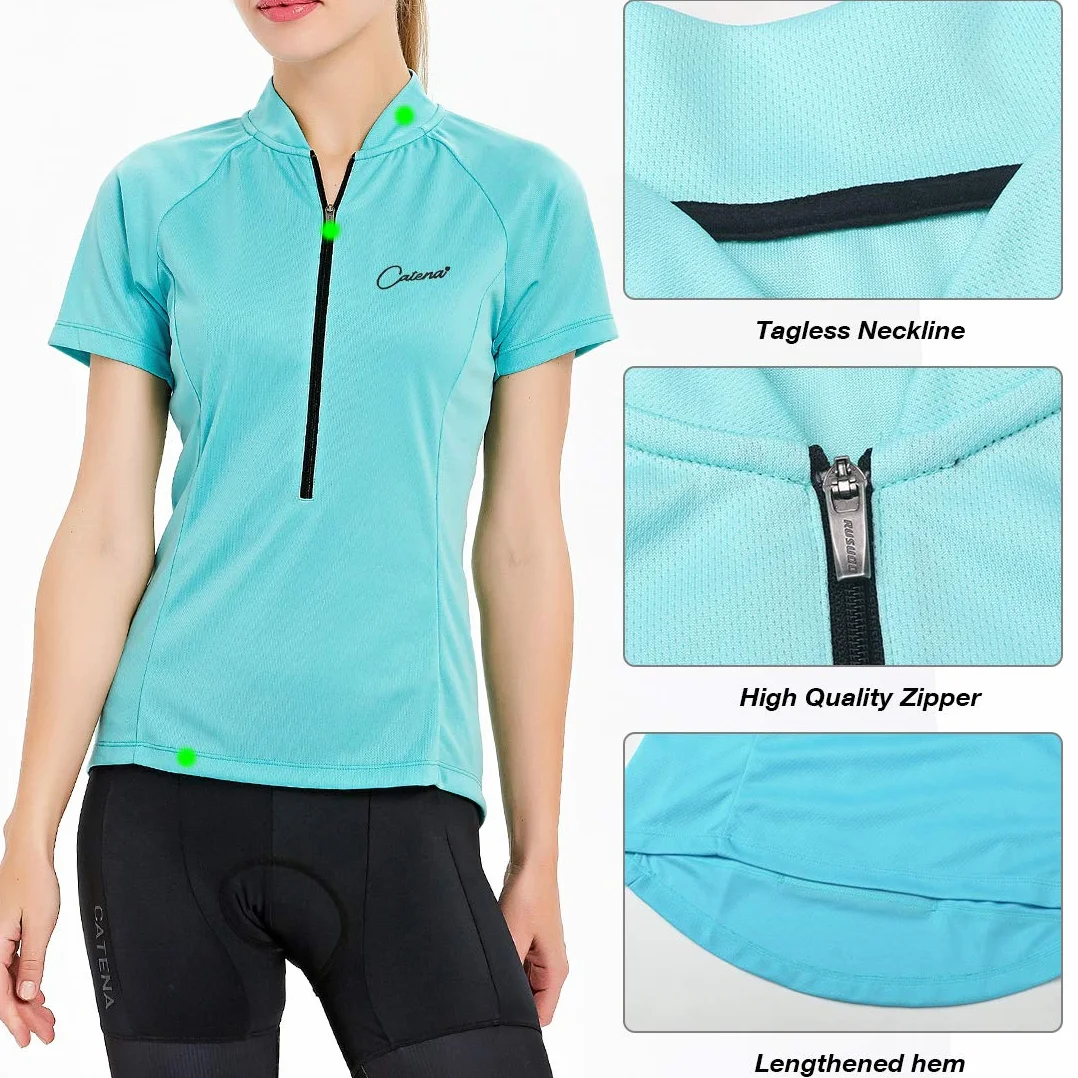 CATENA Maillot Cyclisme Manches Courtes Femmes VTT Route Respirant Séchage Rapide Haut Vélo