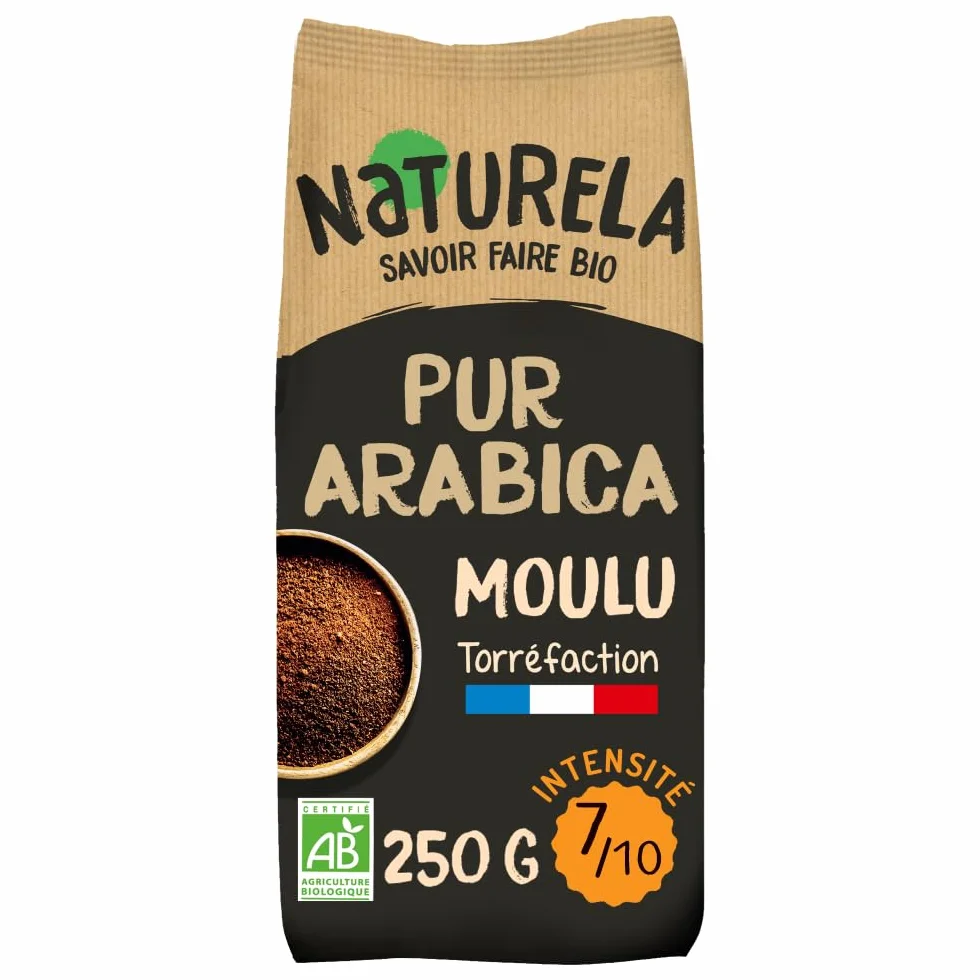 NATURELA - Café Bio Moulu - Café Arabica Bio - Torréfaction Lente - Fabriqué en France - 250 g