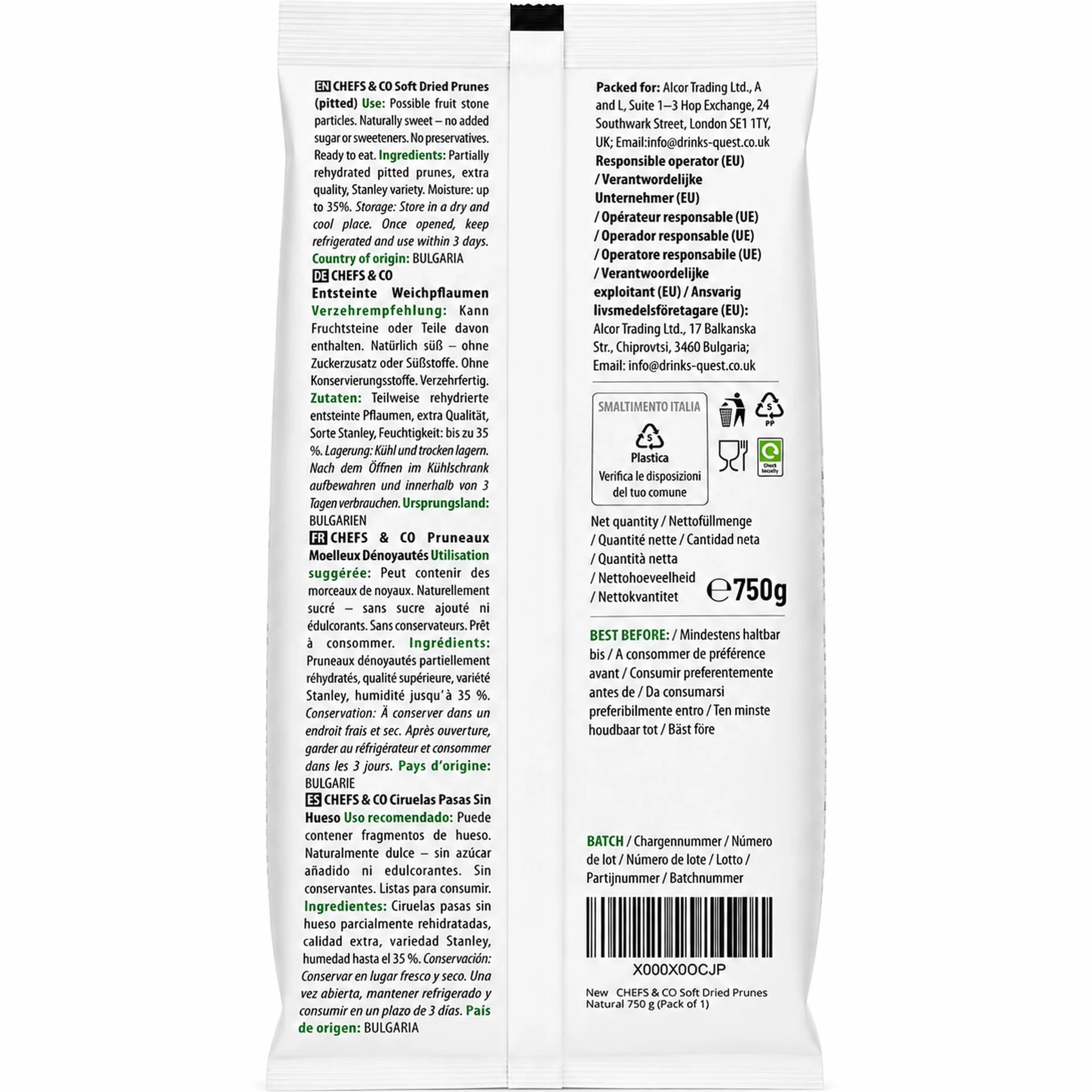 CHEFS & CO Pruneaux Moelleux Dénoyautés ( sans sucre ) -750g | 100% naturelles Fruits entiers | Qualité Premium | Sans Additifs, Sans Soufre et Sans Sucre | fraîchement scellés