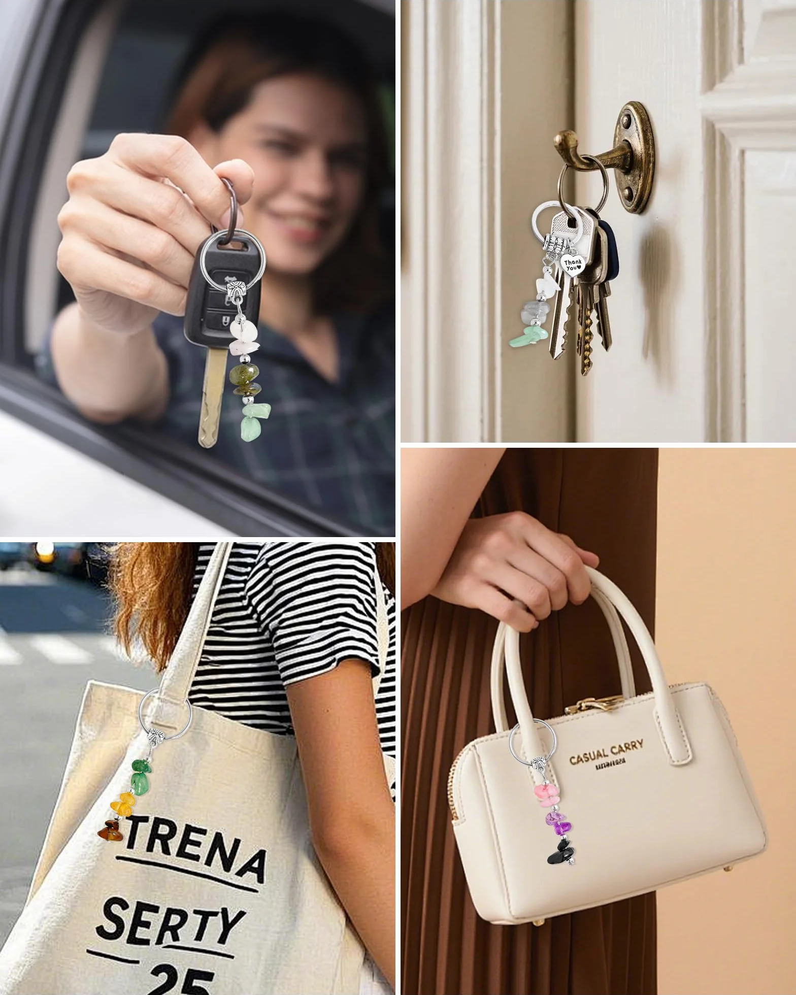Porte Clef Femme Pierre Naturelle Seyaa Carte Inspirante Bonne Chance