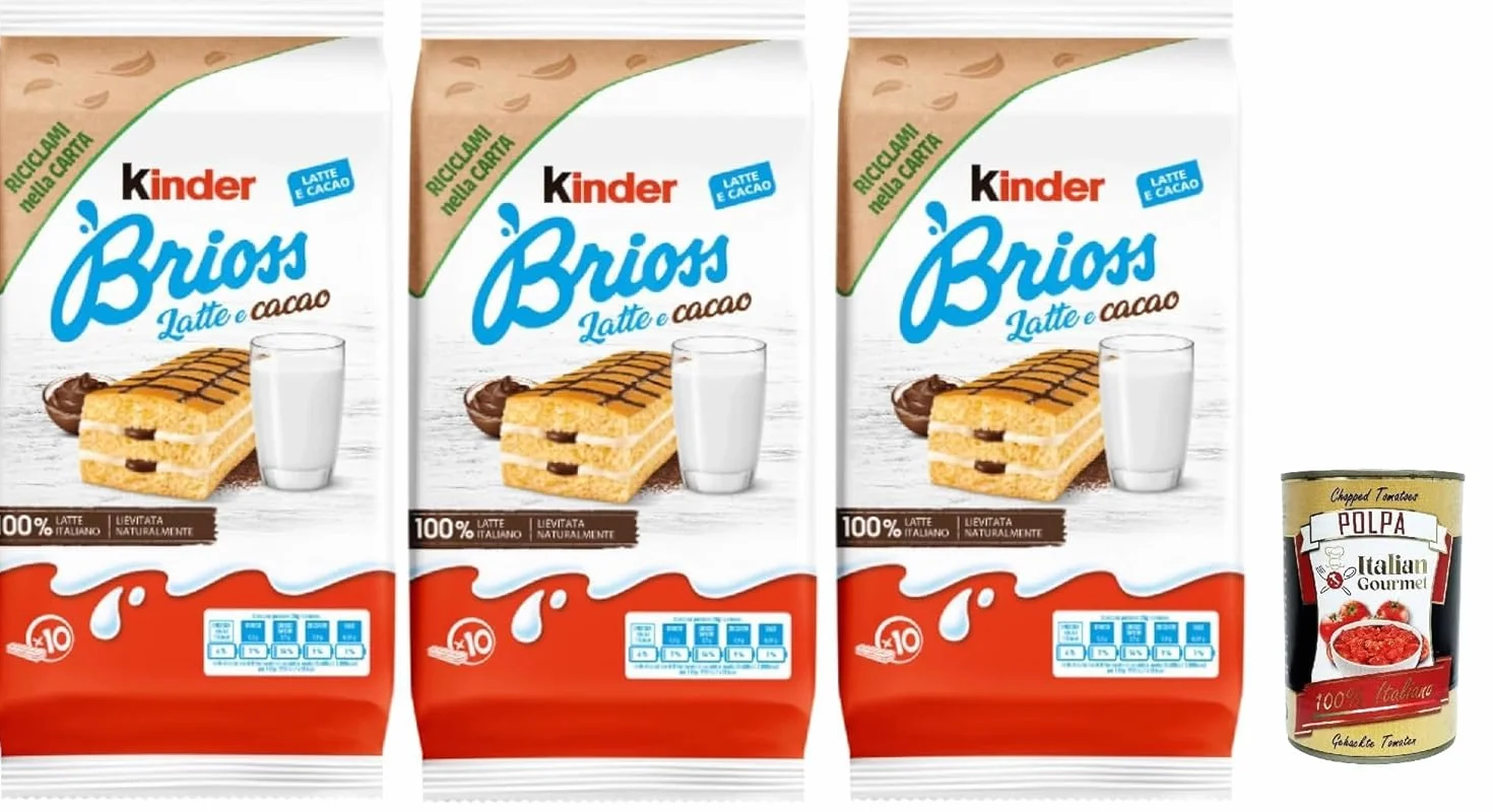 Italian Gourmet Kinder Brioss Lait & Cacao – Pack 3 x 280 g (840 g) – Brioches moelleuses fourrées, goûter enfant, petit-déjeuner, snack sucré, viennoiserie emballée + Italian Gourmet Polpa