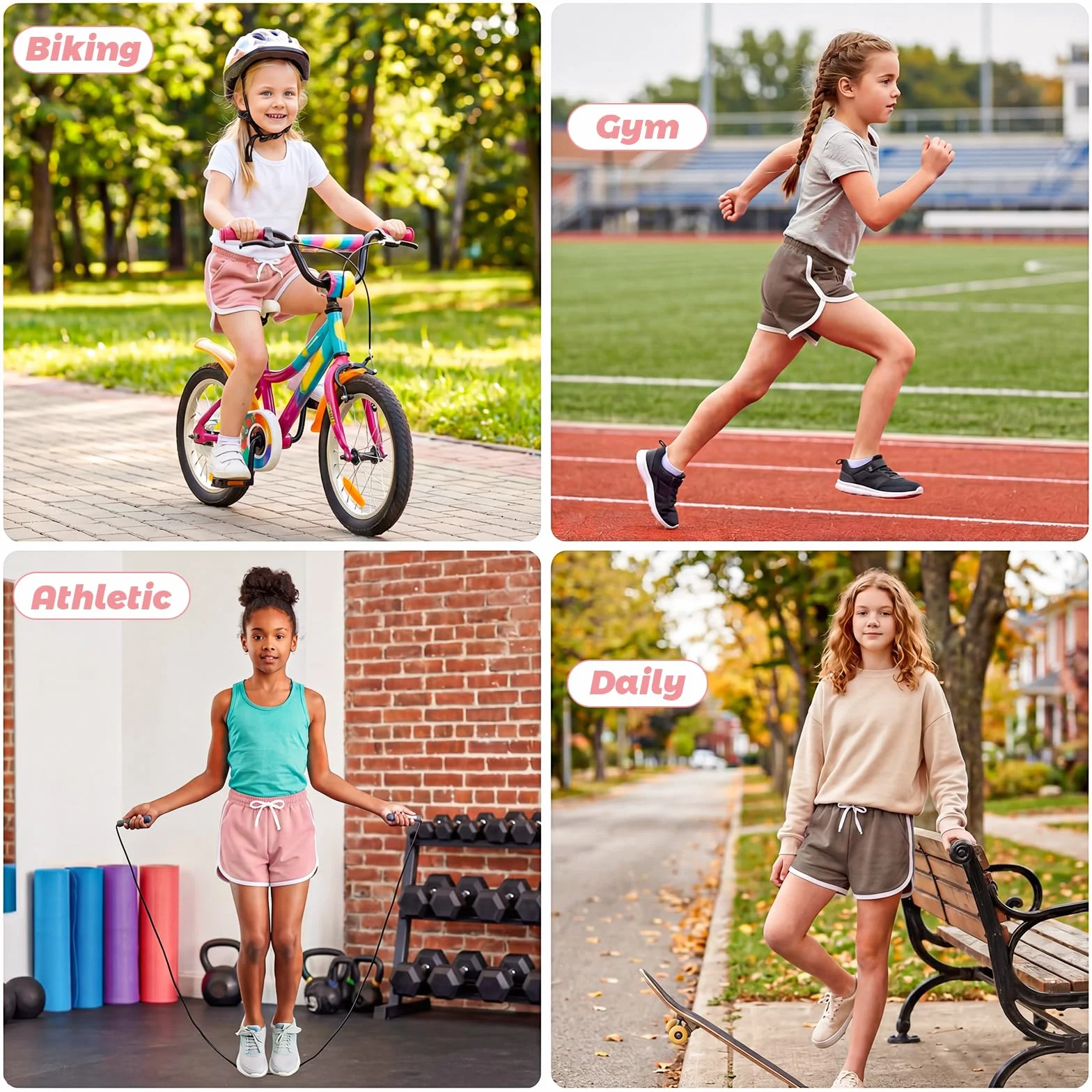 Shorts Fille Lot de 2 Coton Respirant Pantalon Court Taille élastique Sports Danse Gymnastique 4-14 Ans