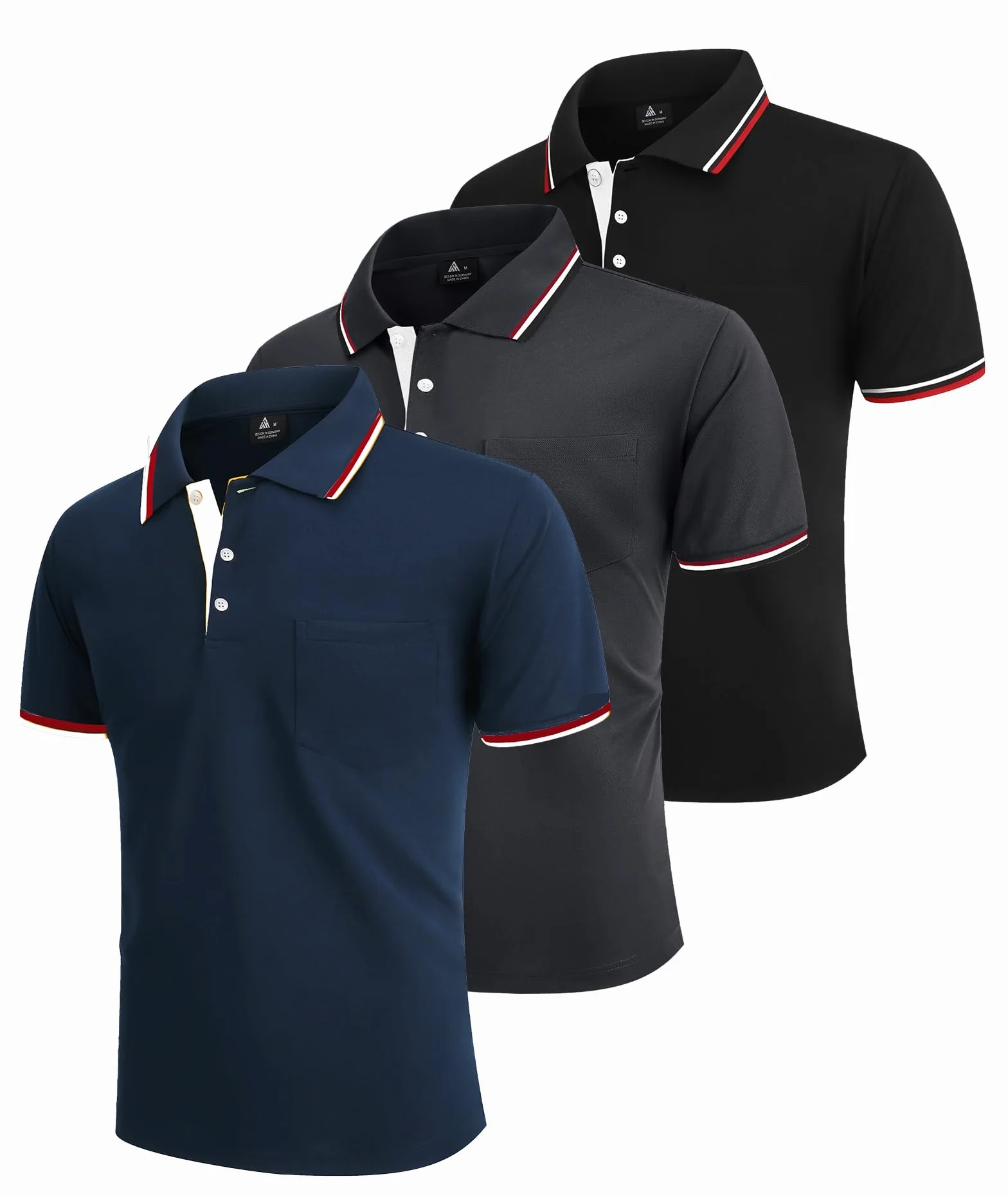 ZITY Lot de 3 Polo Homme Manches Courtes Léger T Shirt Boutons Respirant
