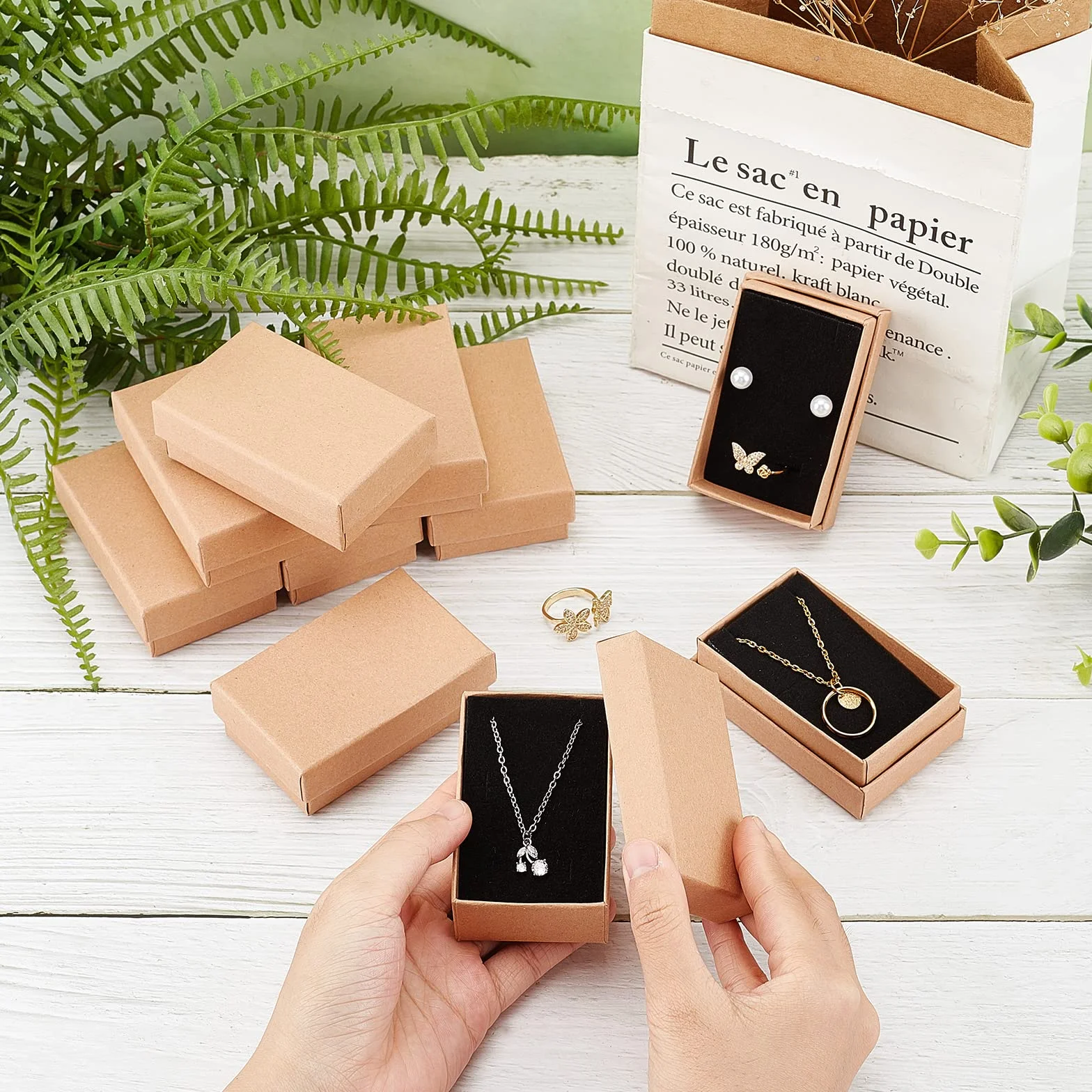 Nbeads Lot de 24 Boîtes en Carton Kraft Marron avec Couvercles pour Bijoux Cadeaux 8x5x3cm