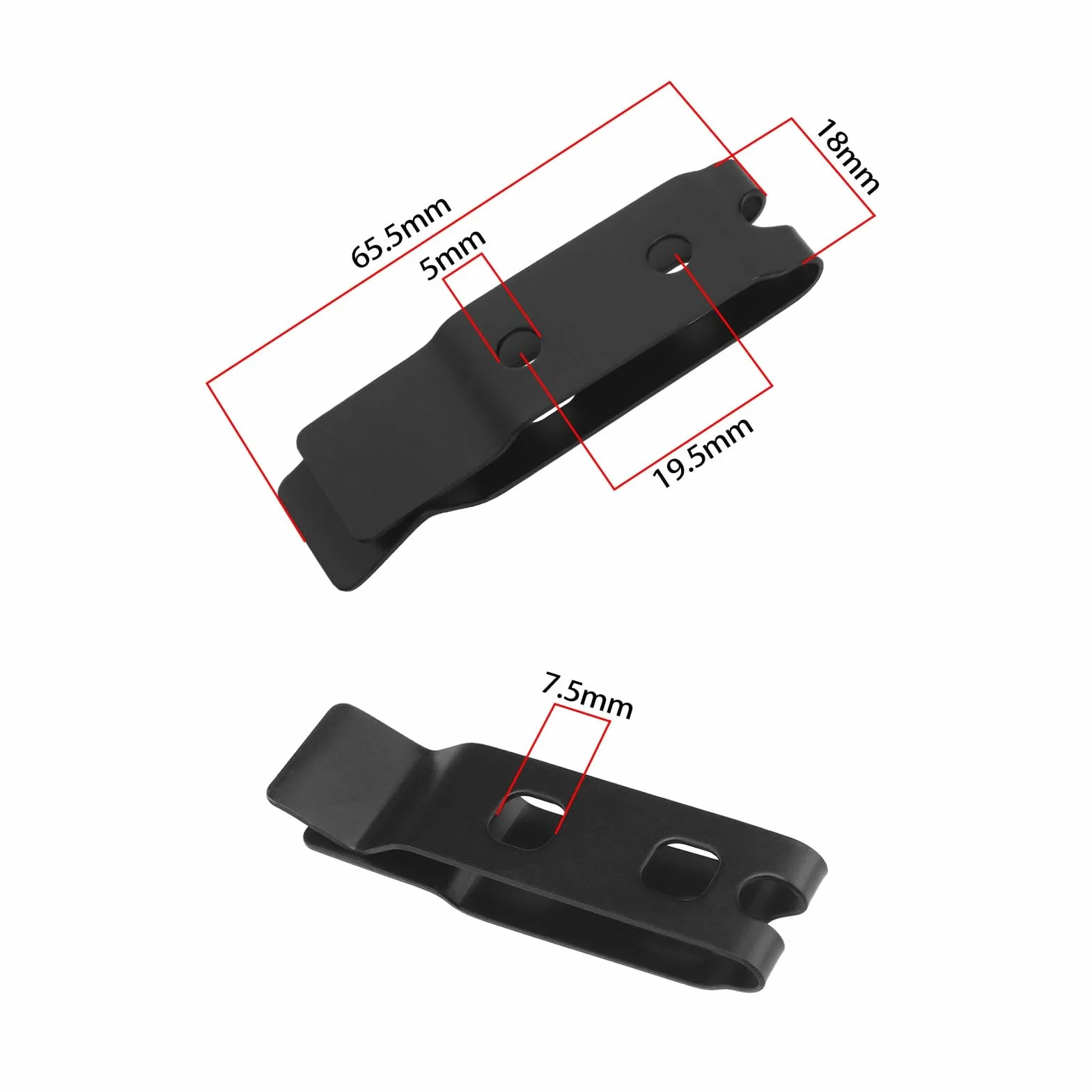 Lot de 2 clips de ceinture en acier inoxydable - Clip de ceinture K - Noir