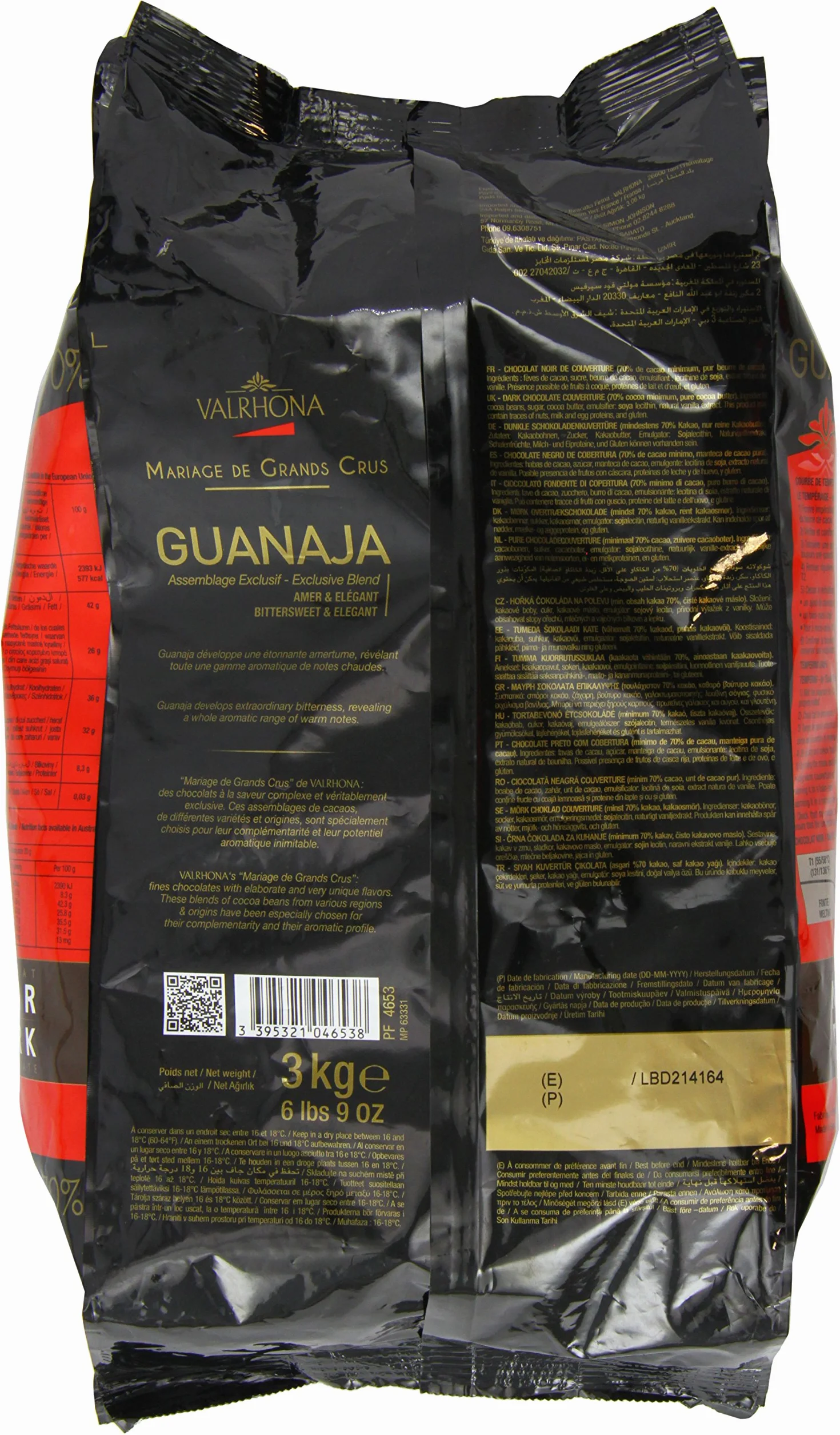 Fèves chocolat noir Valrhona Guanaja 70% Poids:3 kg