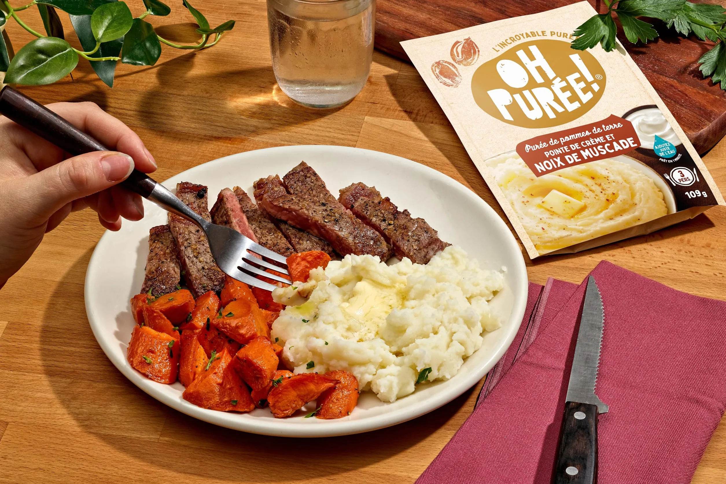 OH PUREE! Carton de 12 sachets de 109g de purée saveur noix de Muscade-Une purée prête en seulement une minute, en ajoutant juste de l'eau